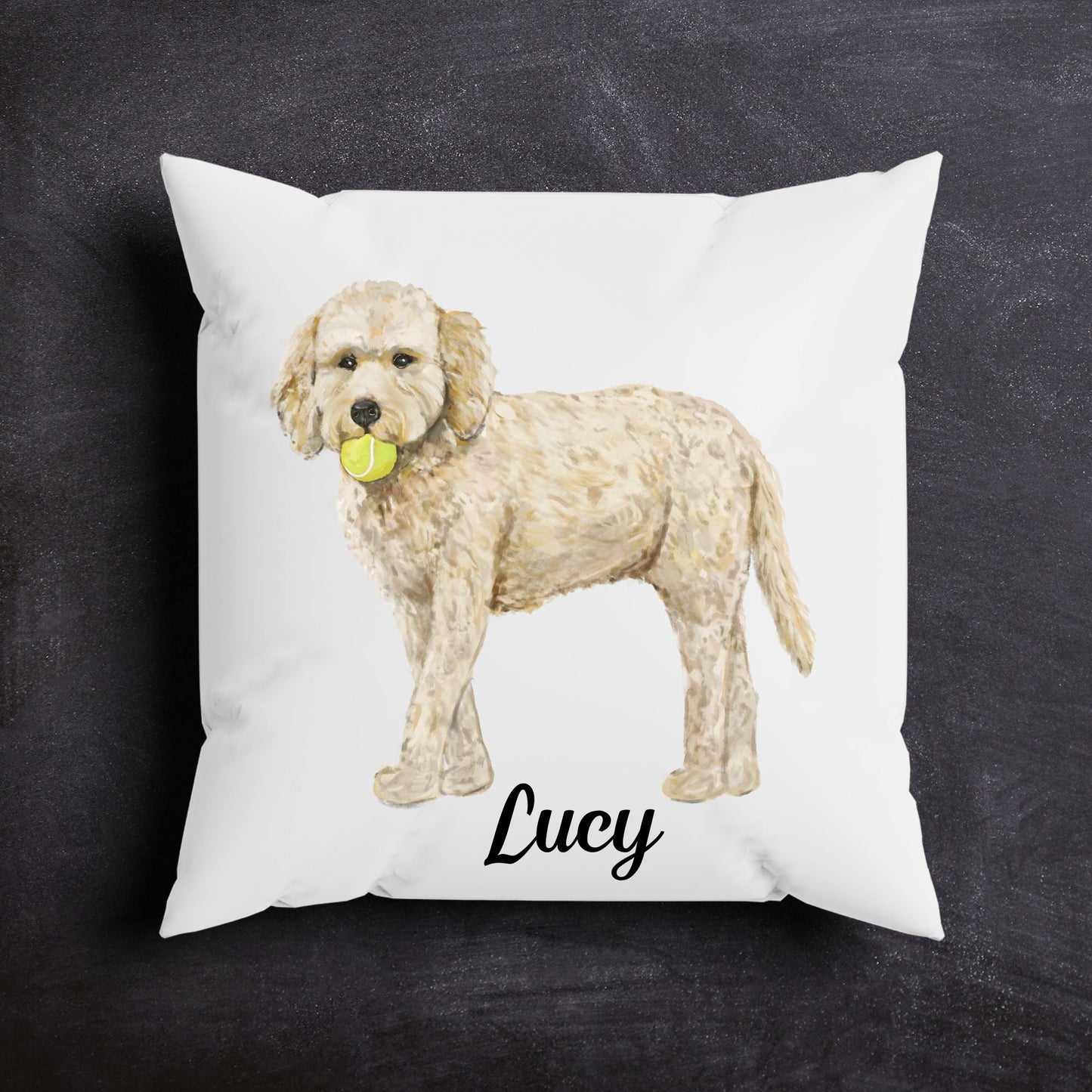Goldendoodle Pillow with Tennis Ball - MerikaArt