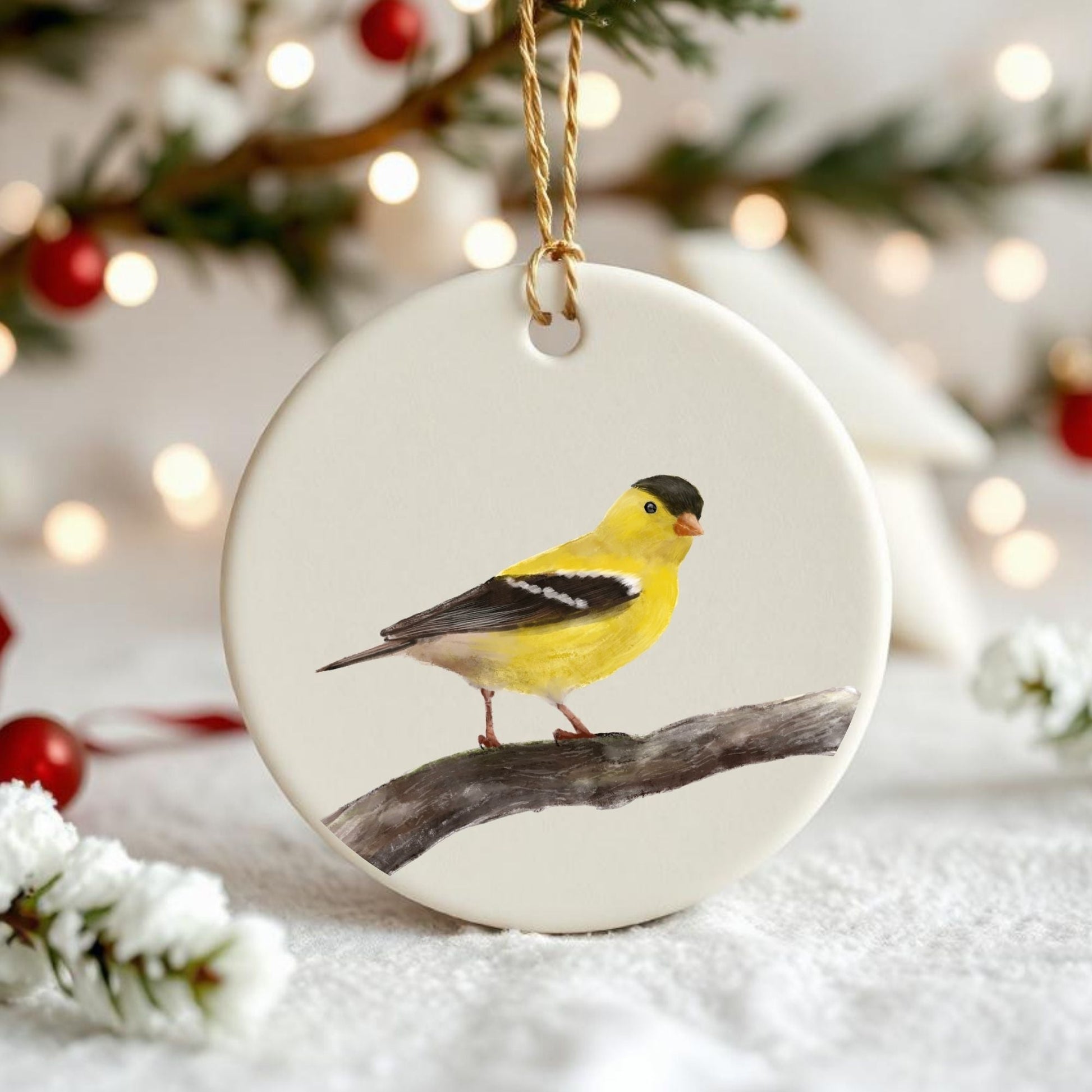 Goldfinch Ceramic Ornament - MerikaArt