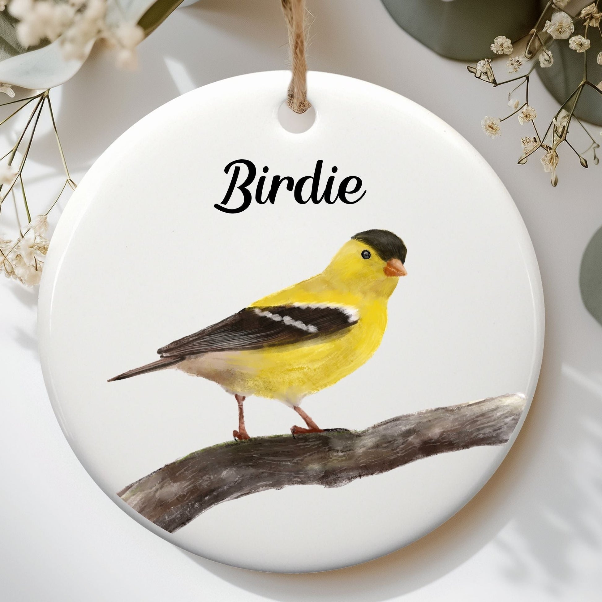 Goldfinch Ceramic Ornament - MerikaArt
