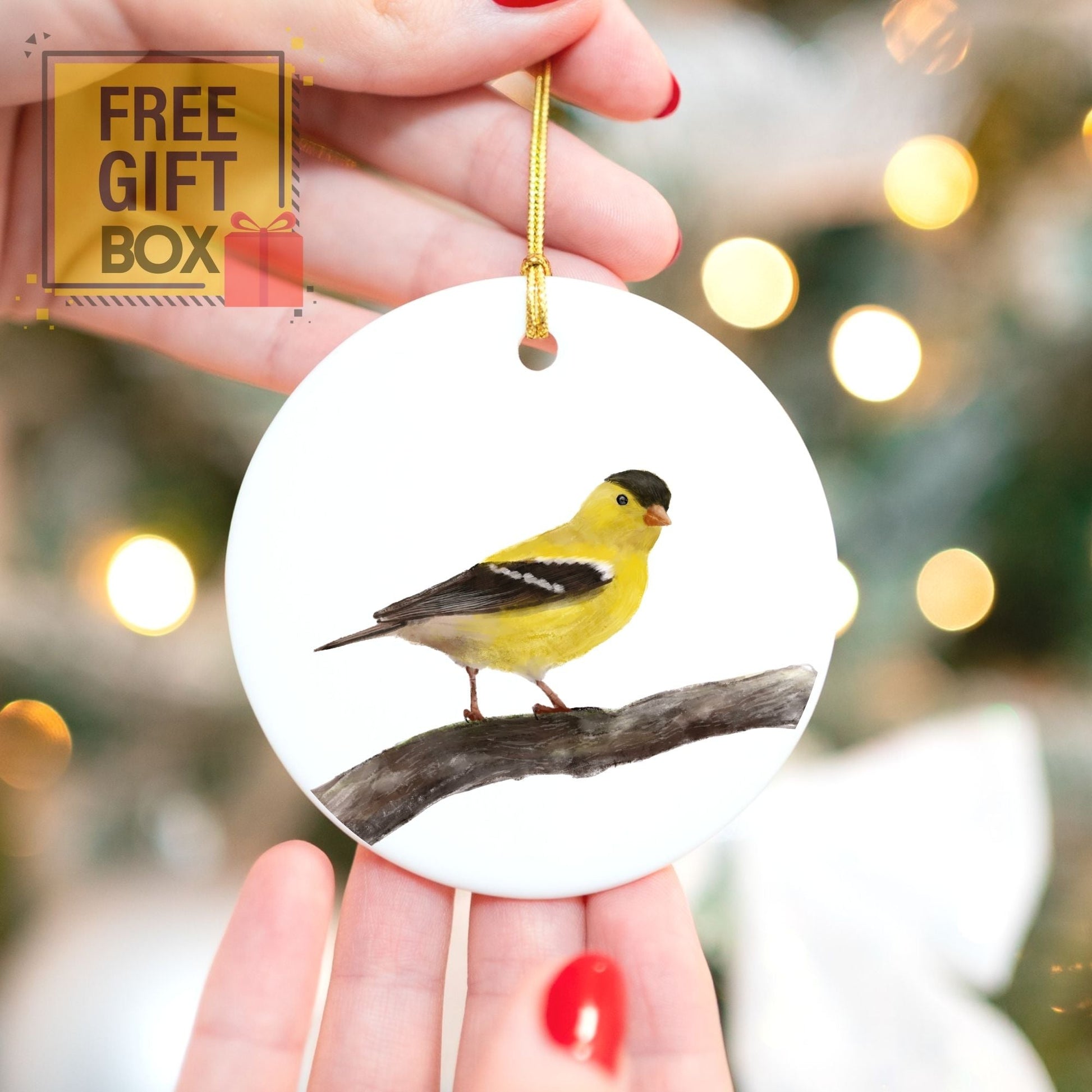 Goldfinch Ceramic Ornament - MerikaArt