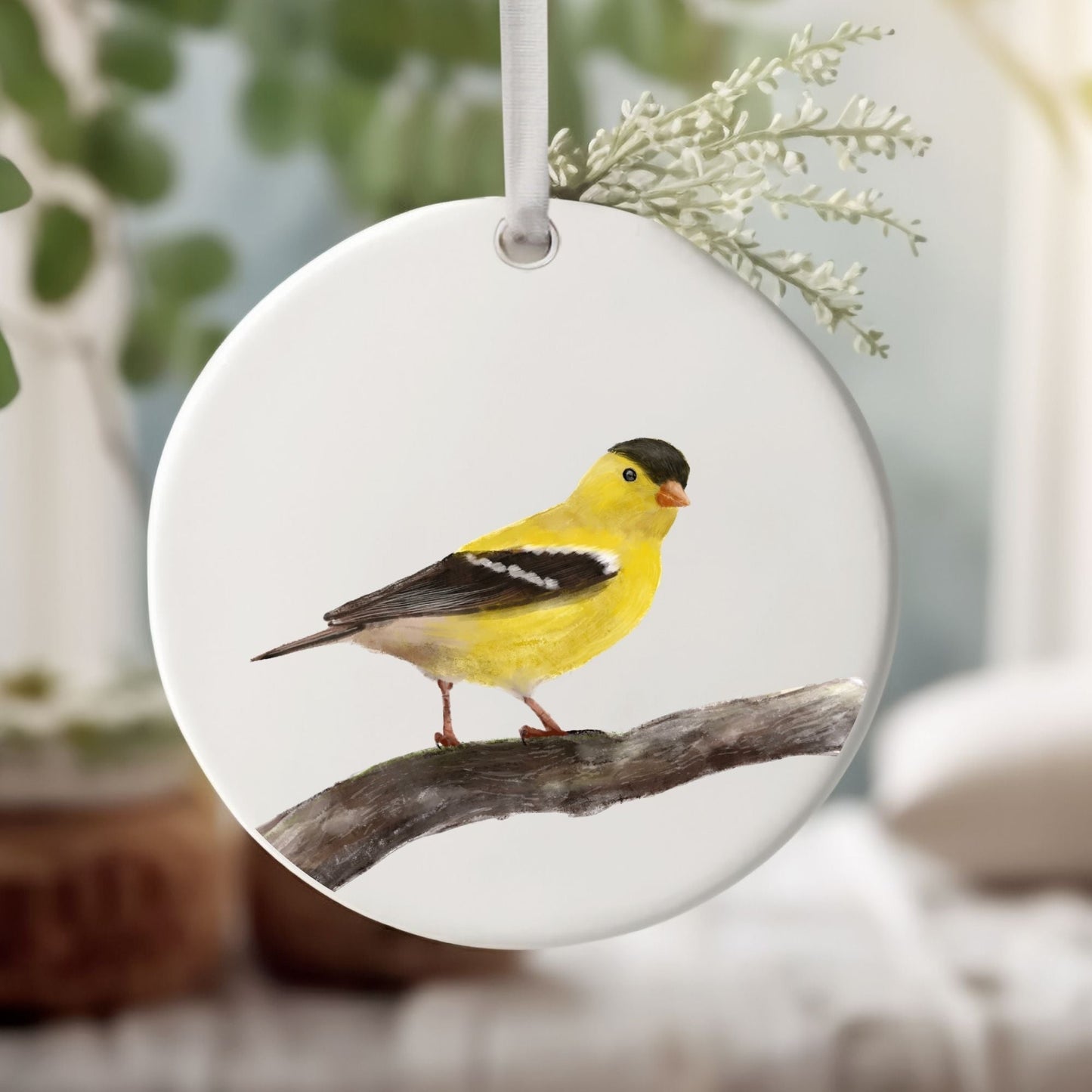 Goldfinch Ceramic Ornament - MerikaArt
