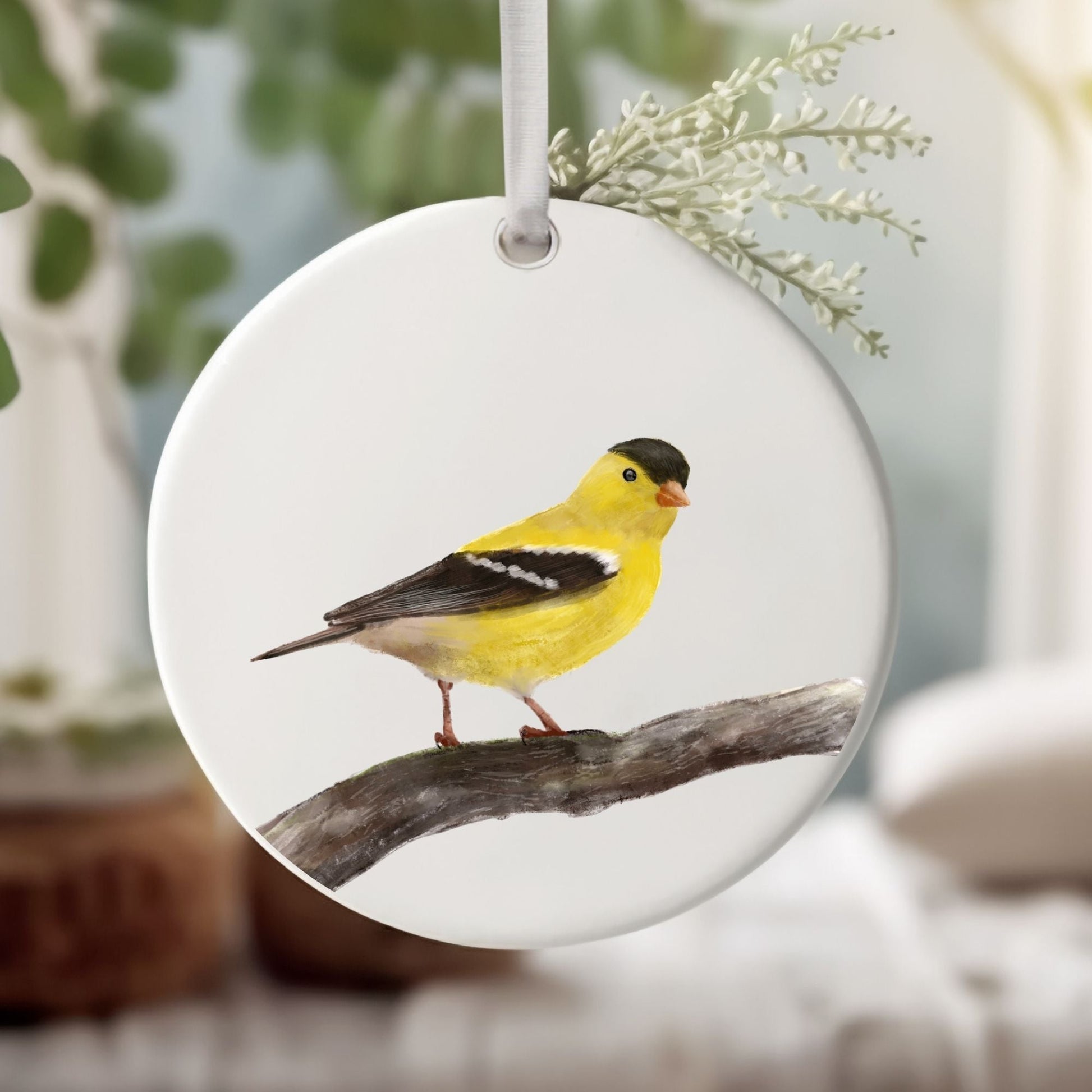 Goldfinch Ceramic Ornament - MerikaArt