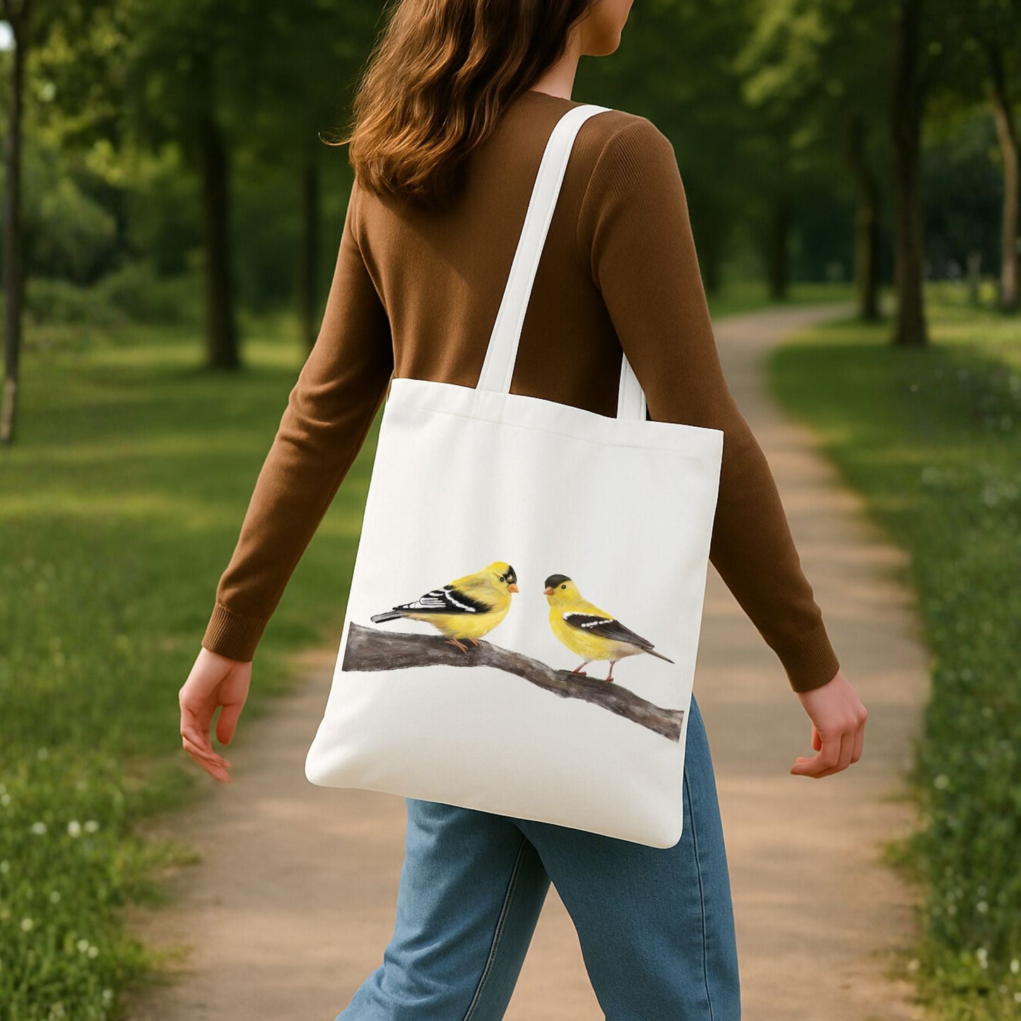 Goldfinch Pair Canvas Tote Bag - MerikaArt