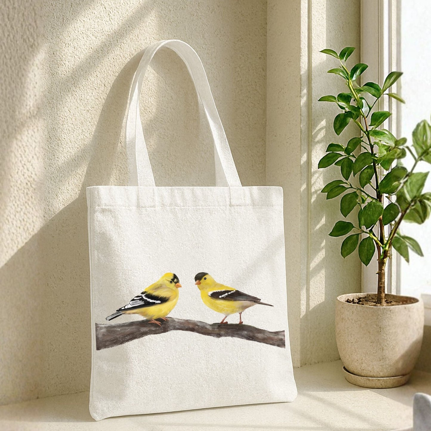 Goldfinch Pair Canvas Tote Bag - MerikaArt