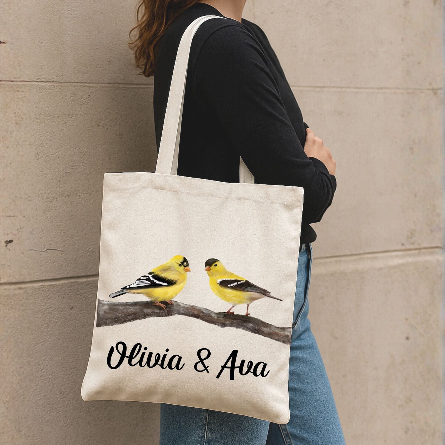 Goldfinch Pair Canvas Tote Bag - MerikaArt