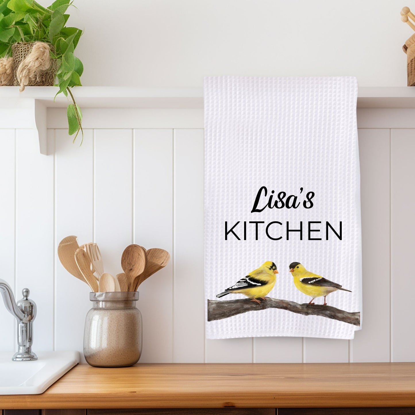 Goldfinch Pair Kitchen Towel - MerikaArt