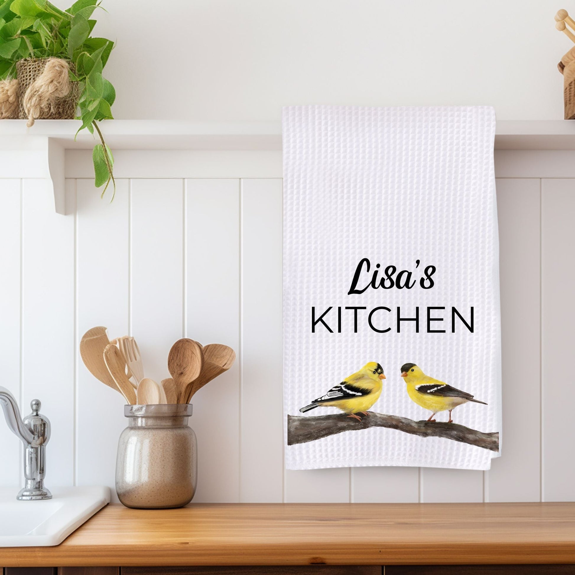 Goldfinch Pair Kitchen Towel - MerikaArt