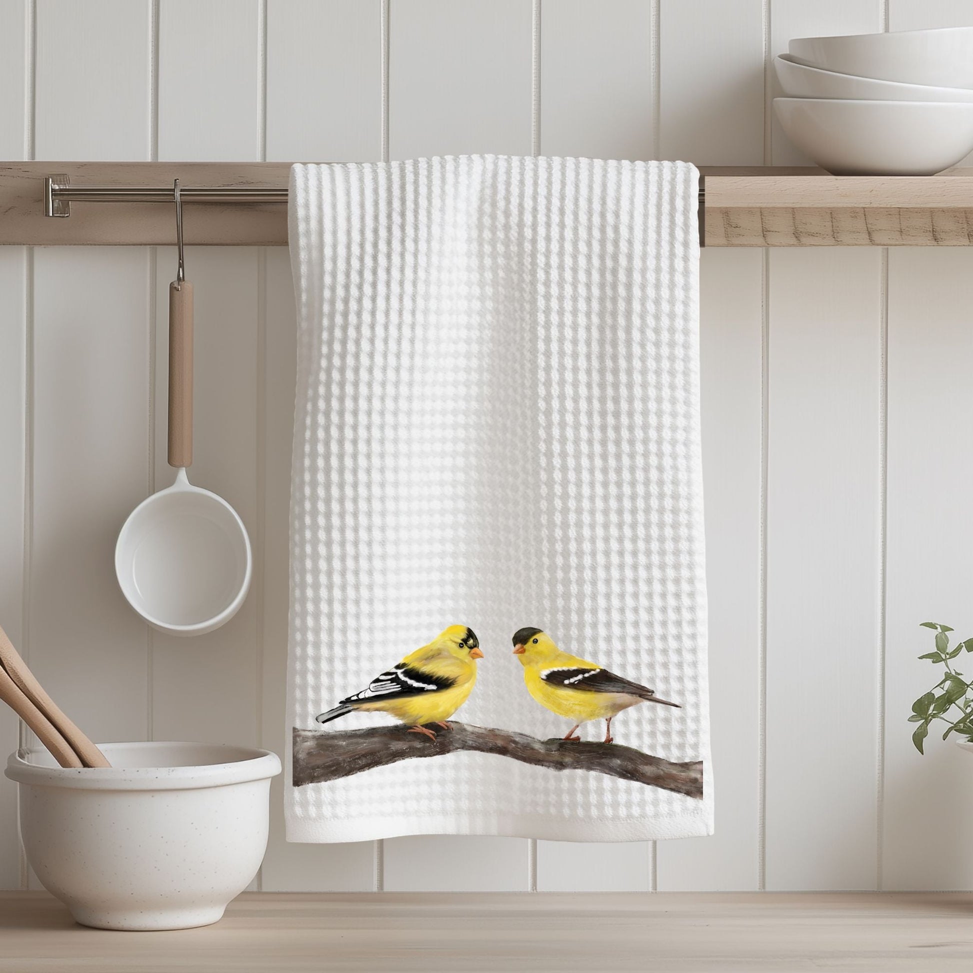 Goldfinch Pair Kitchen Towel - MerikaArt