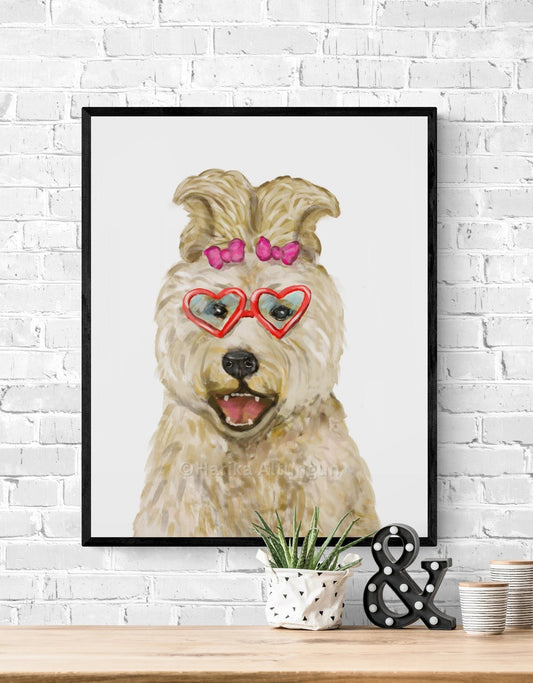 Good Hair Day Goldendoodle Print, Cute Dog Print, Kids Wall Art, Dog Memorial Painting, Cream Dog With Red Glasses Print, Animal Lover Gift - MerikaArt