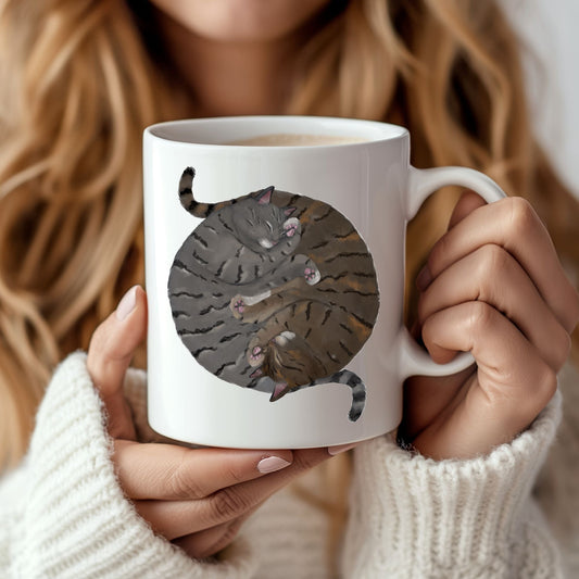 Gray and Brown Tabby Sleeping Cats Mug - MerikaArt