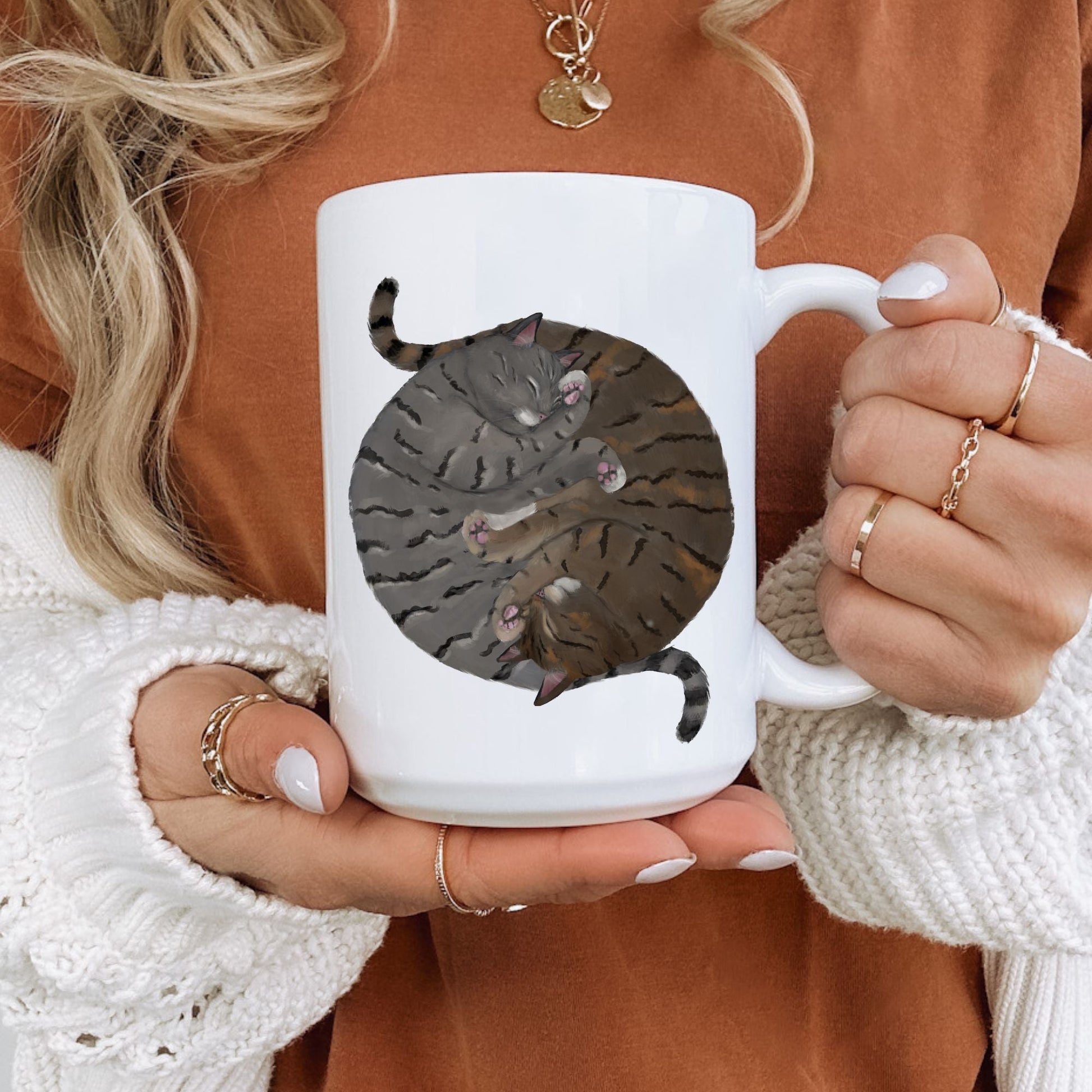 Gray and Brown Tabby Sleeping Cats Mug - MerikaArt