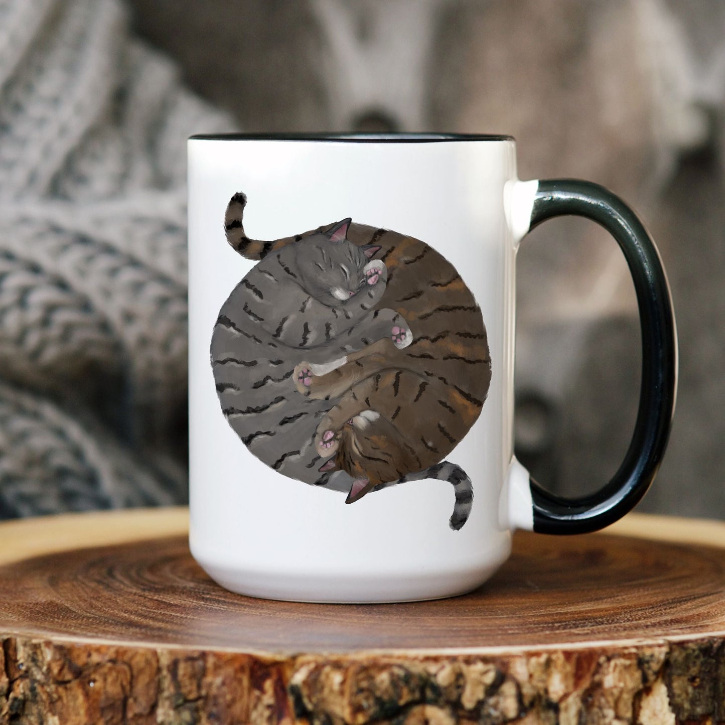Gray and Brown Tabby Sleeping Cats Mug - MerikaArt