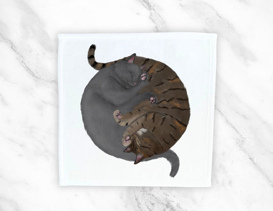 Gray Cat and Tabby Cat Sleeping Washcloth - MerikaArt