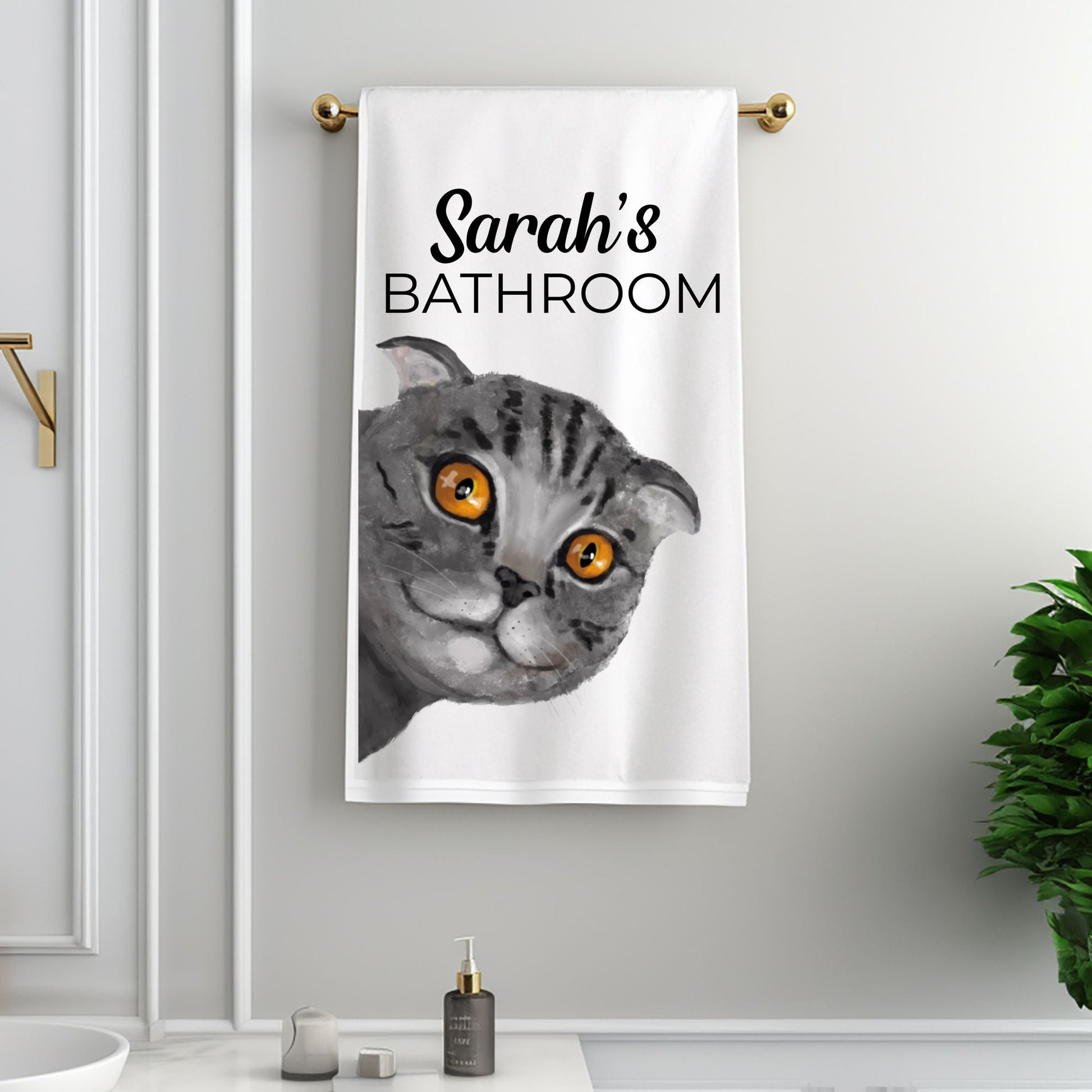 Gray Cat Bathroom Towel - MerikaArt