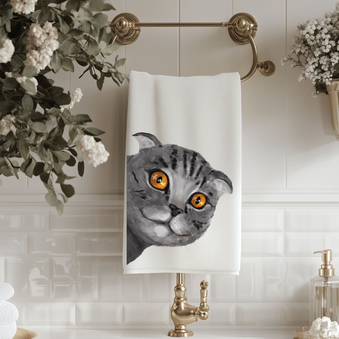 Gray Cat Bathroom Towel - MerikaArt