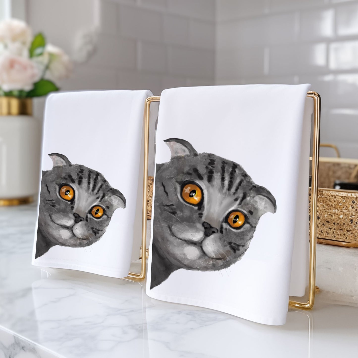 Gray Cat Bathroom Towel - MerikaArt