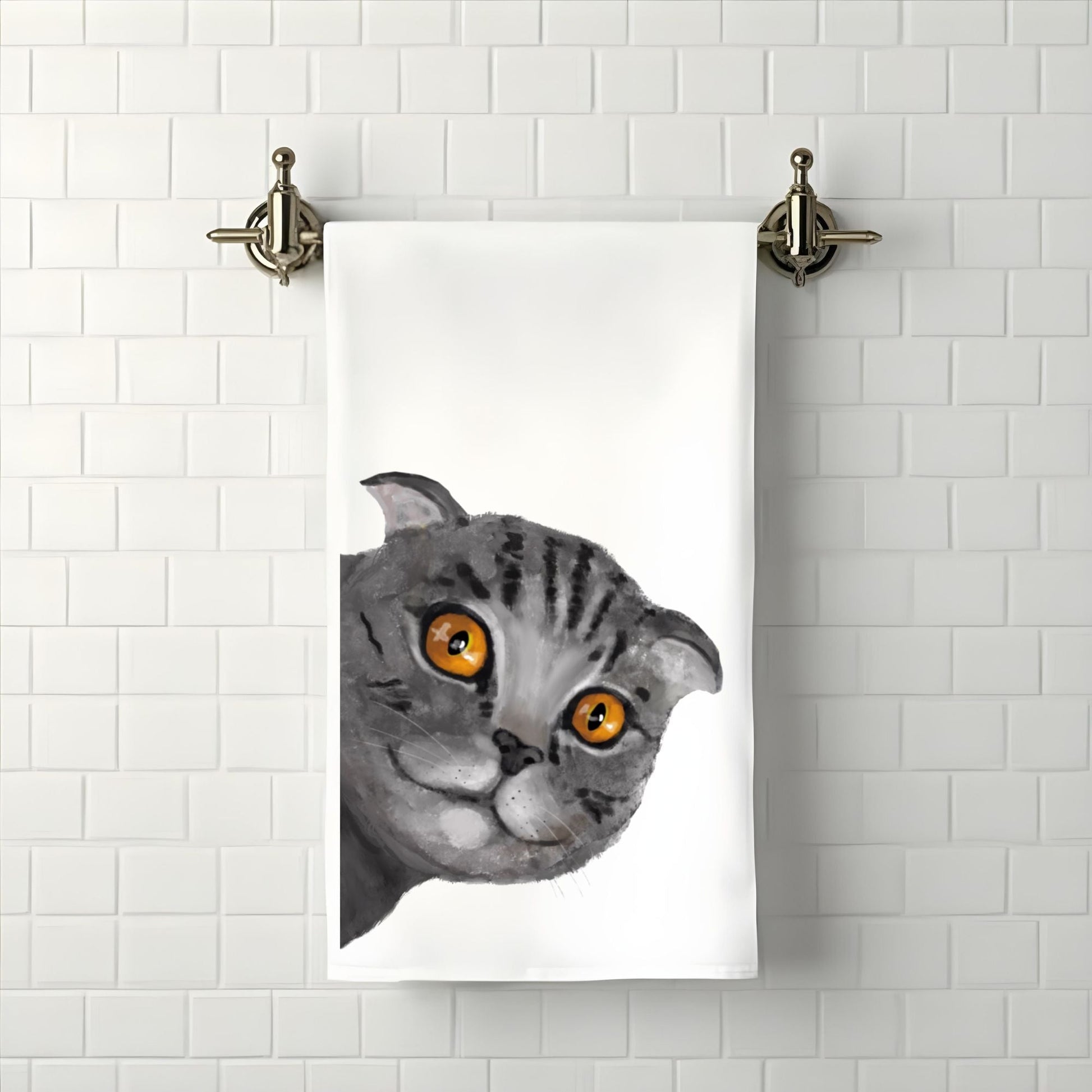 Gray Cat Bathroom Towel - MerikaArt
