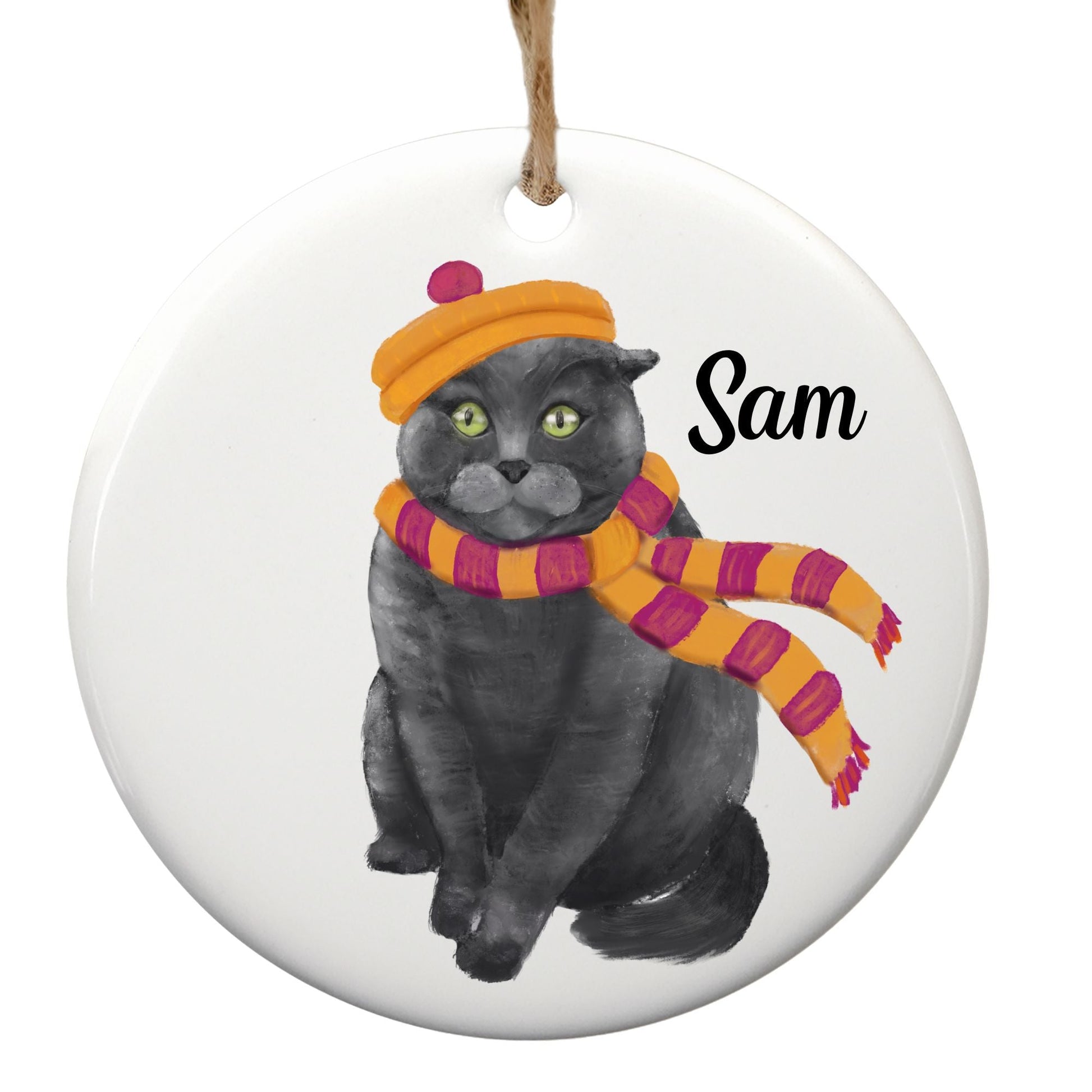 Gray Cat Ceramic Ornament - MerikaArt