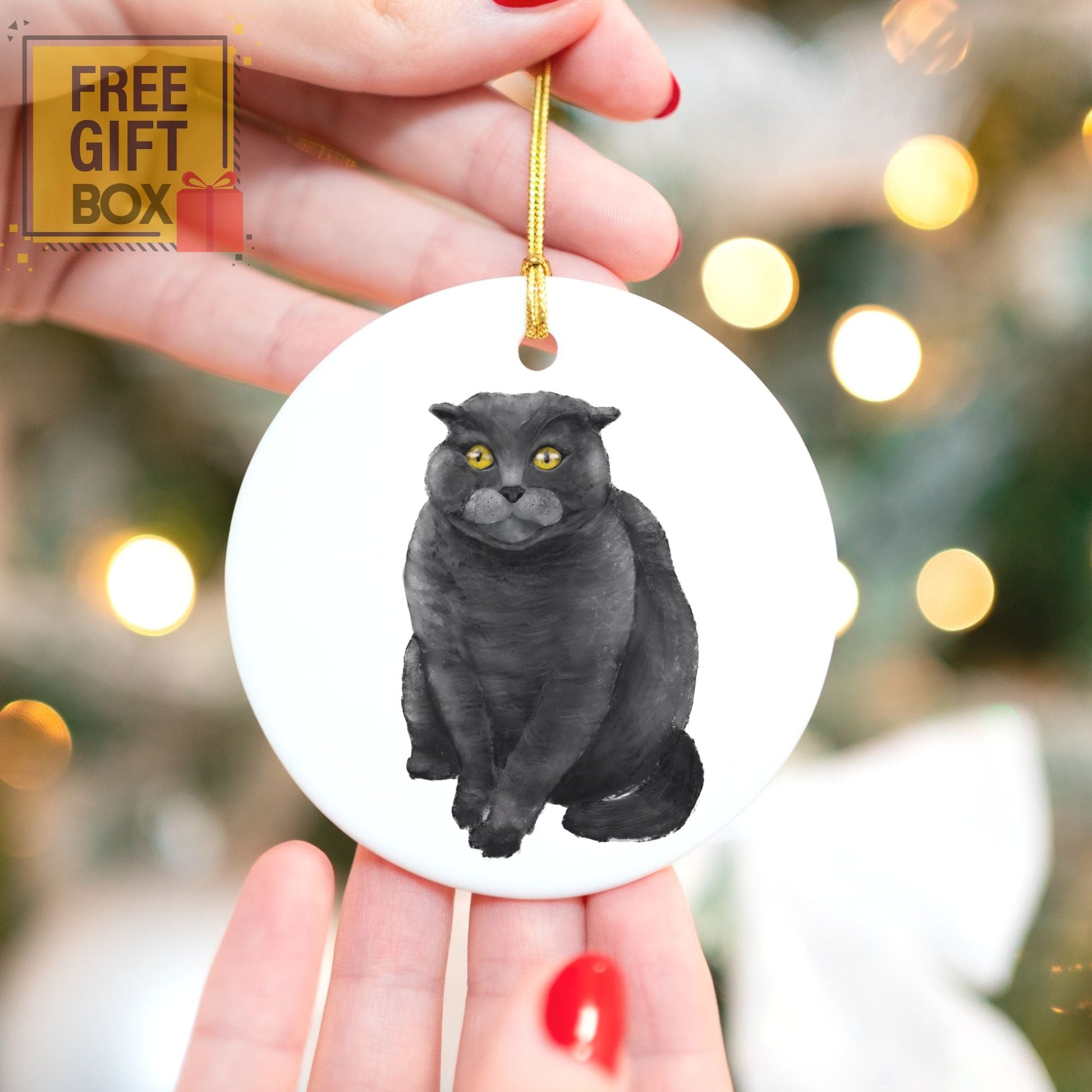 Gray Cat Ceramic Ornament - MerikaArt