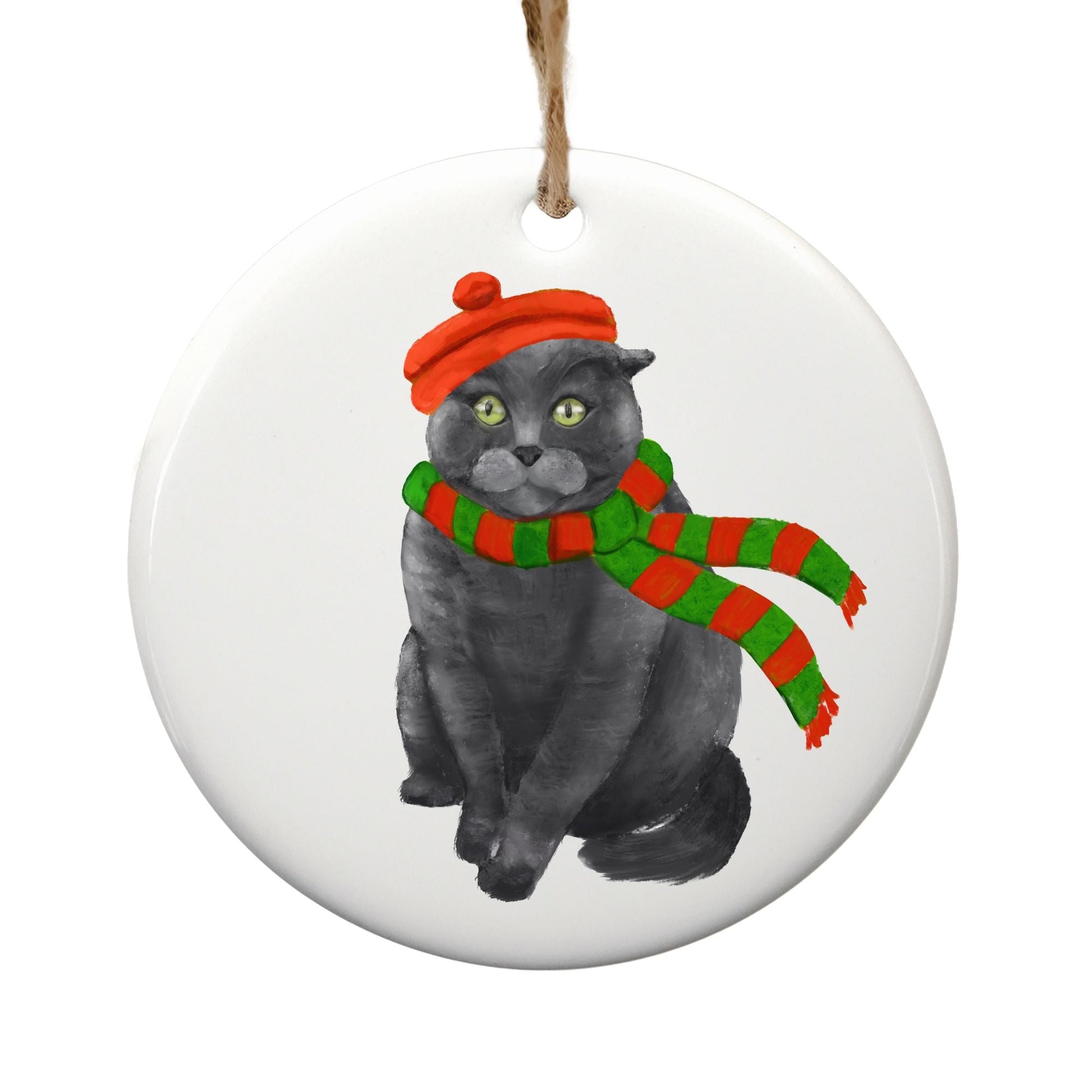 Gray Cat Ceramic Ornament - MerikaArt