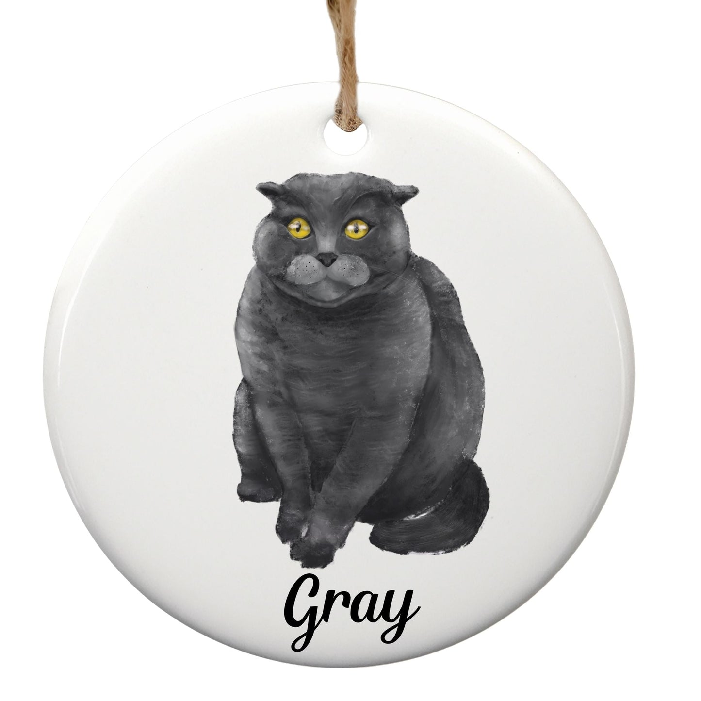 Gray Cat Ceramic Ornament - MerikaArt