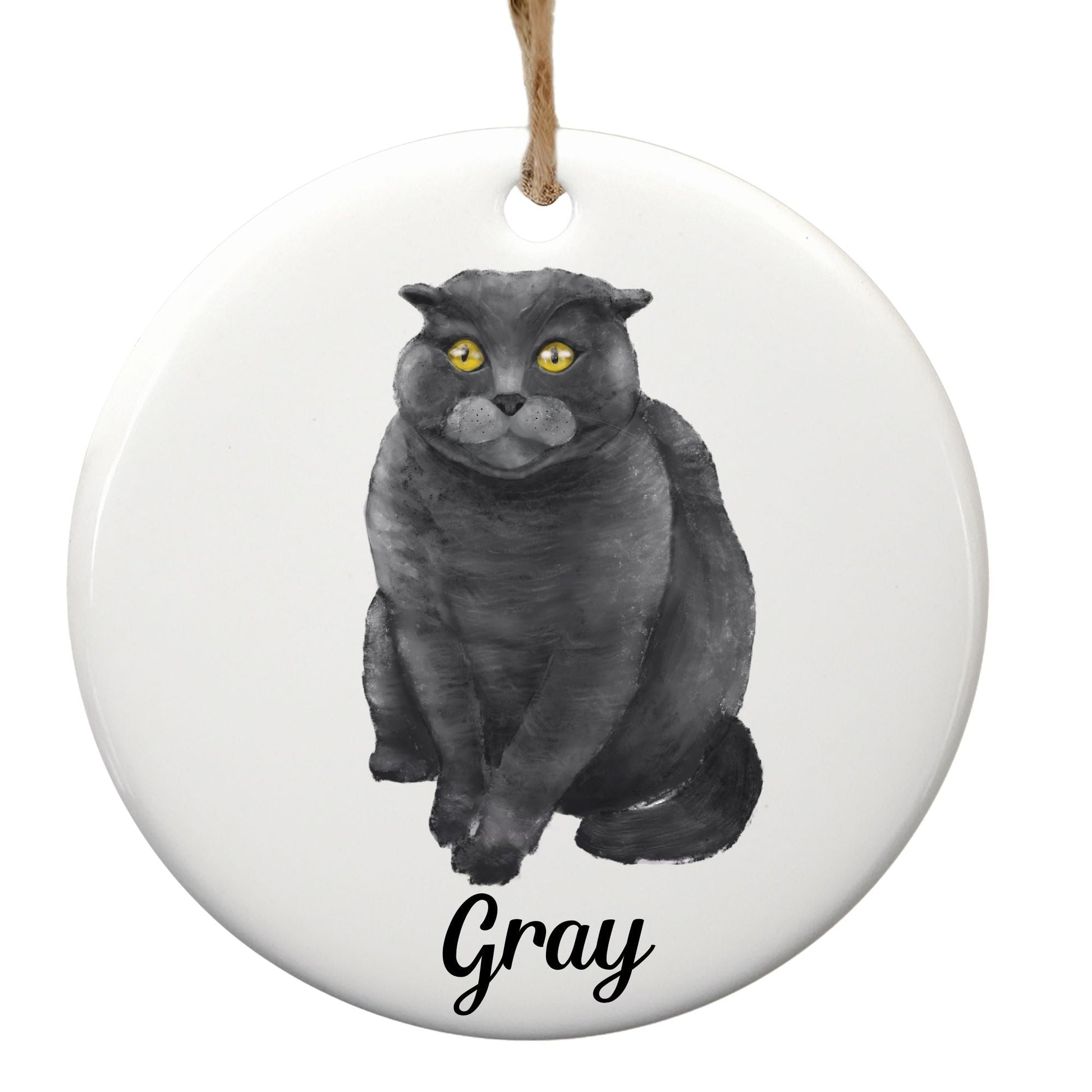 Gray Cat Ceramic Ornament - MerikaArt