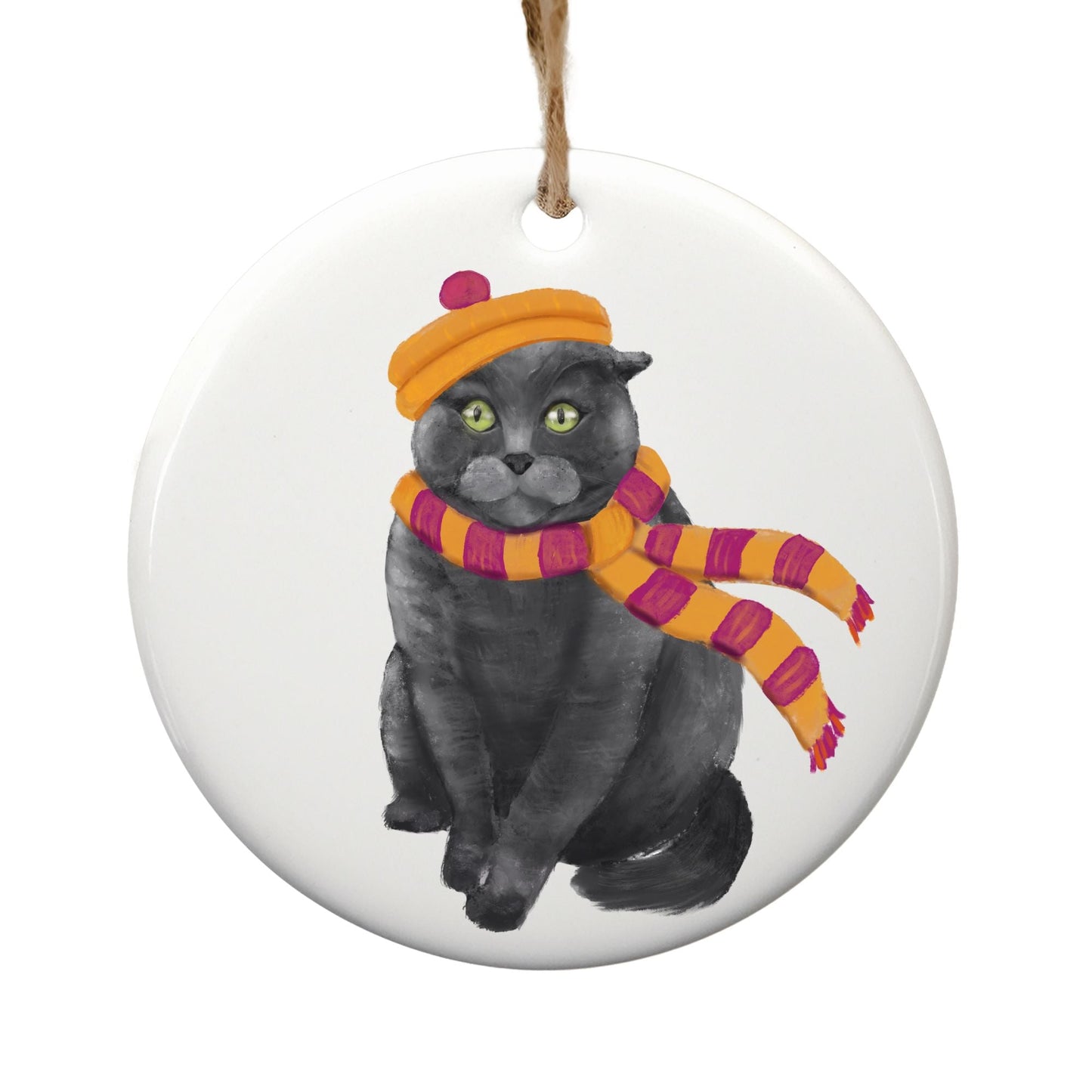 Gray Cat Ceramic Ornament - MerikaArt
