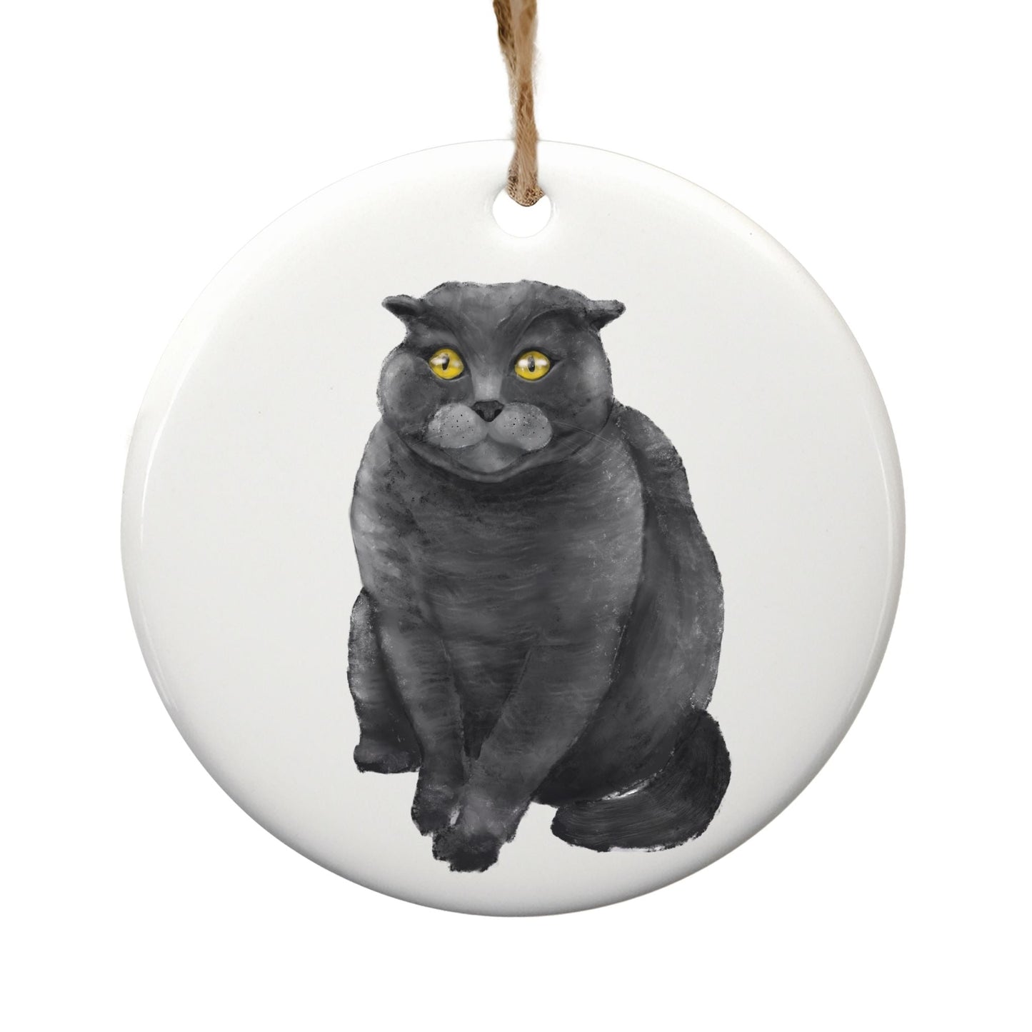 Gray Cat Ceramic Ornament - MerikaArt