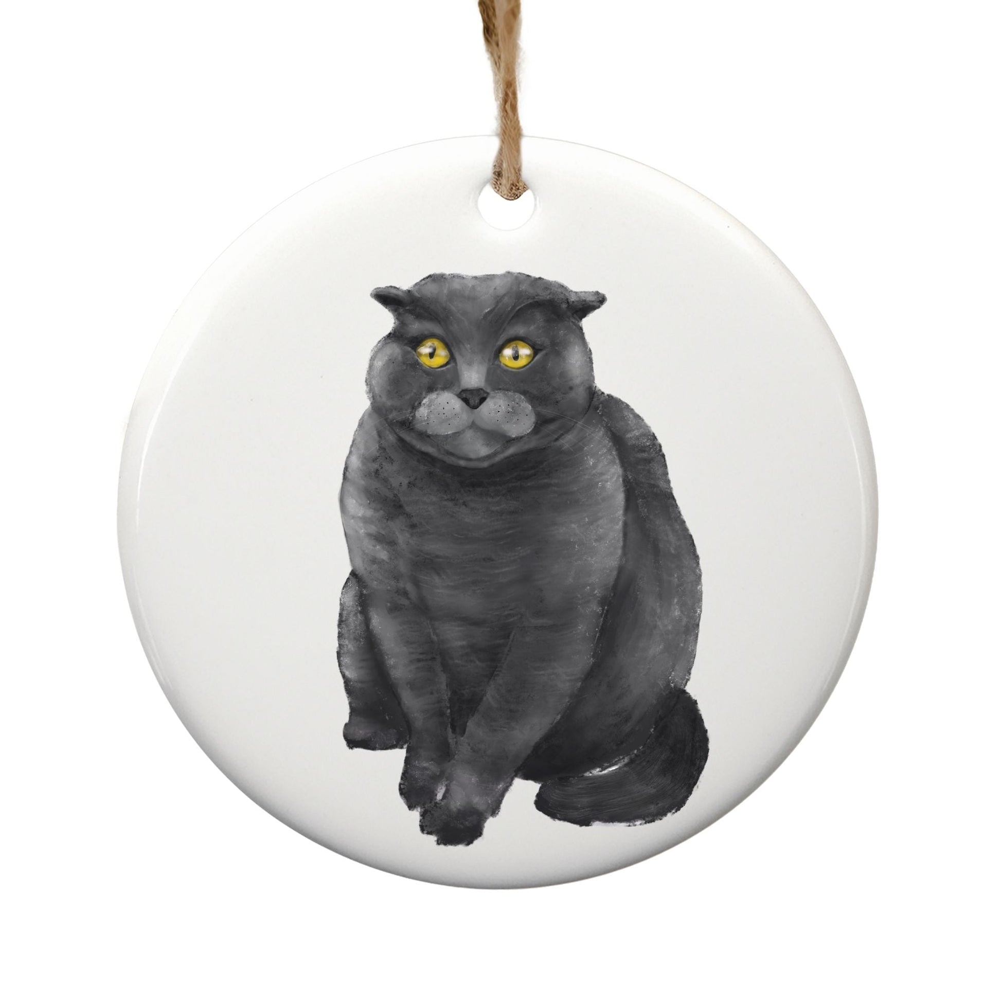 Gray Cat Ceramic Ornament - MerikaArt