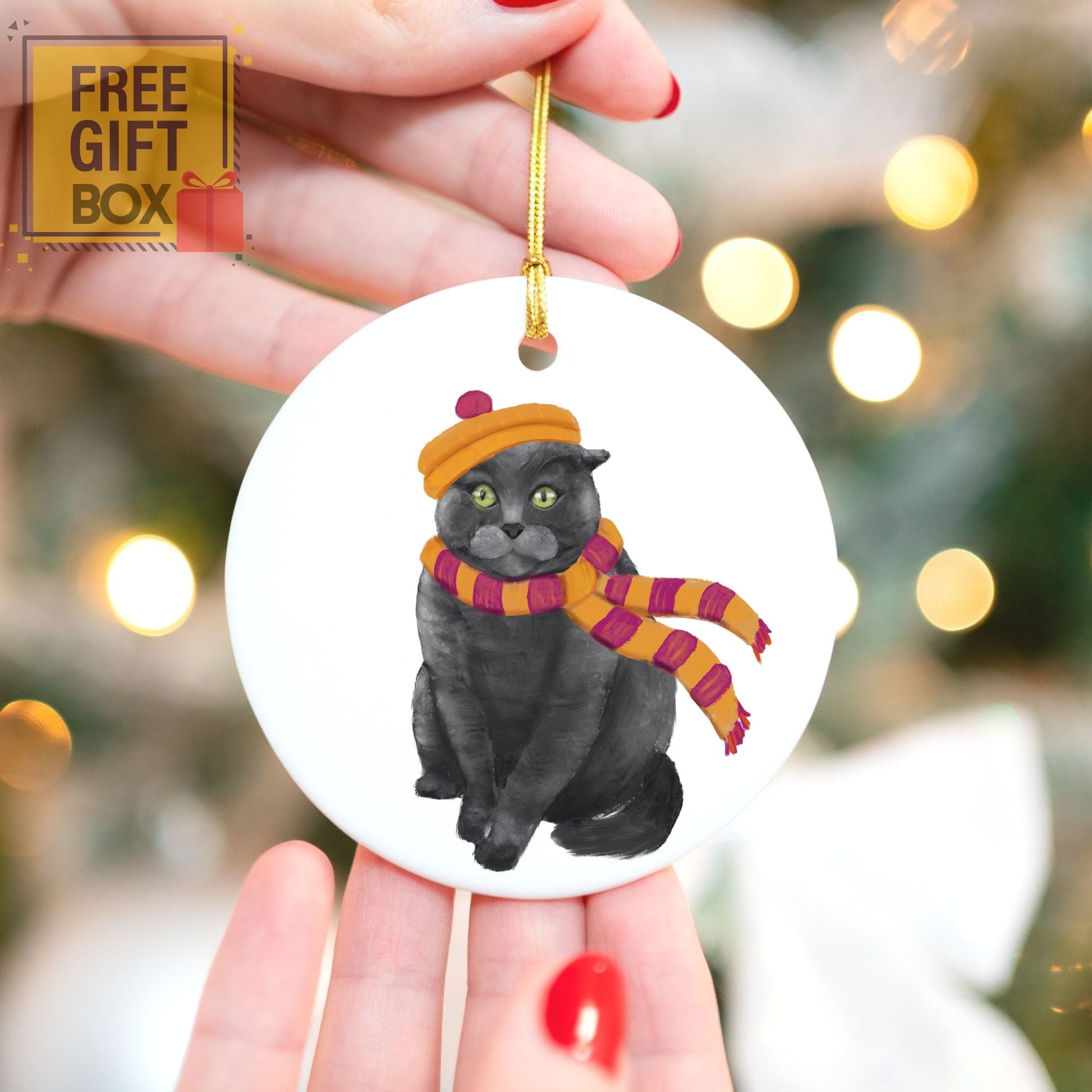 Gray Cat Ceramic Ornament - MerikaArt