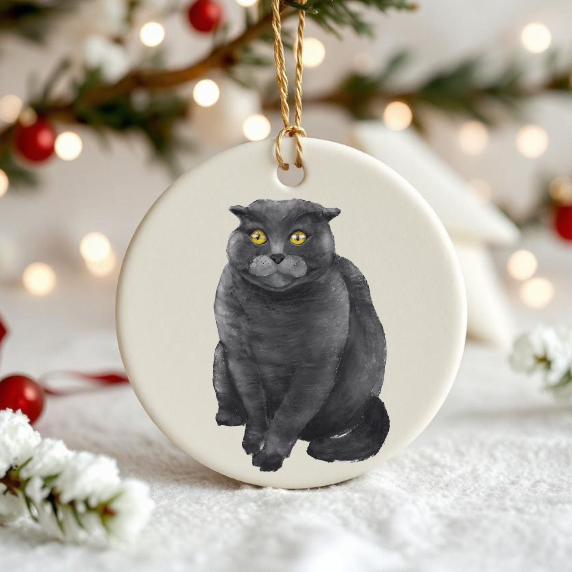 Gray Cat Ceramic Ornament - MerikaArt