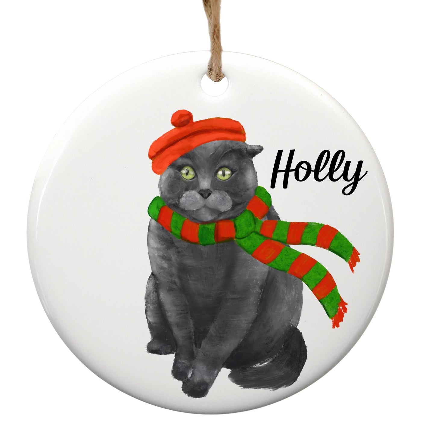 Gray Cat Ceramic Ornament - MerikaArt