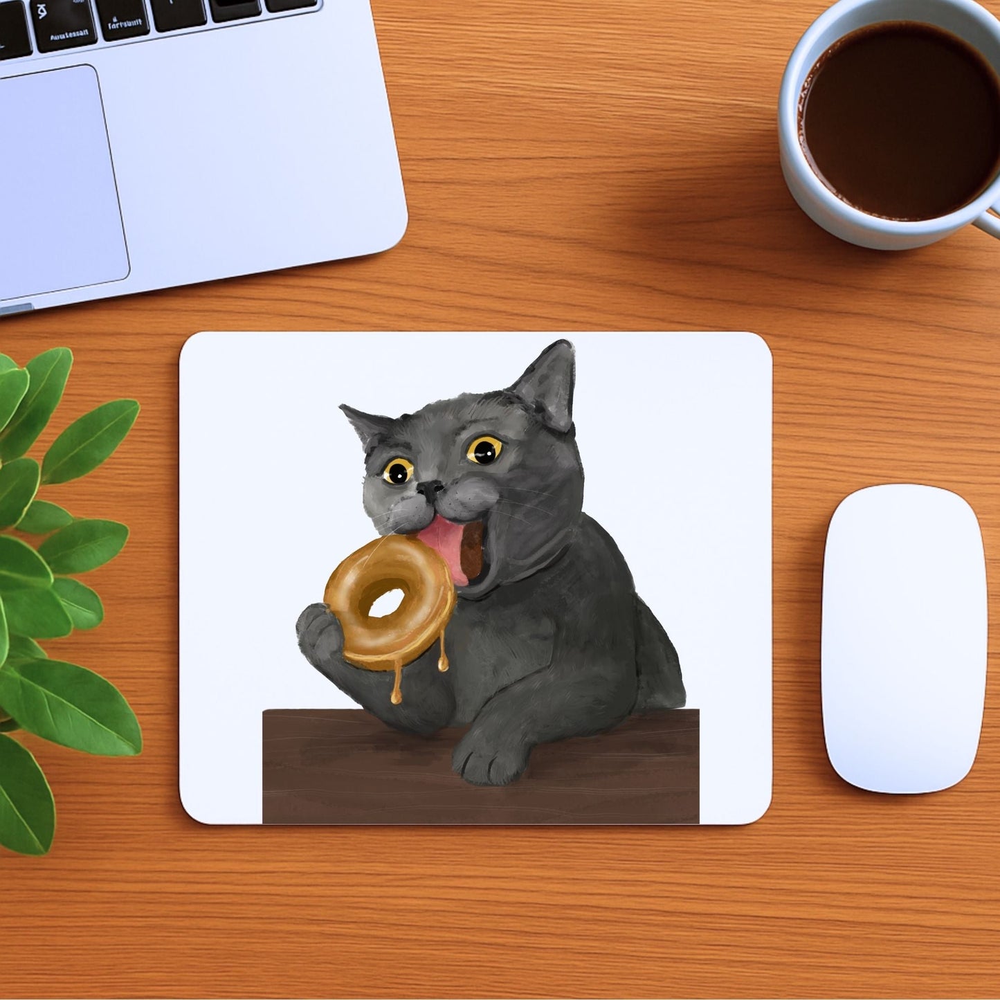 Gray Cat Donut Mousepad - MerikaArt