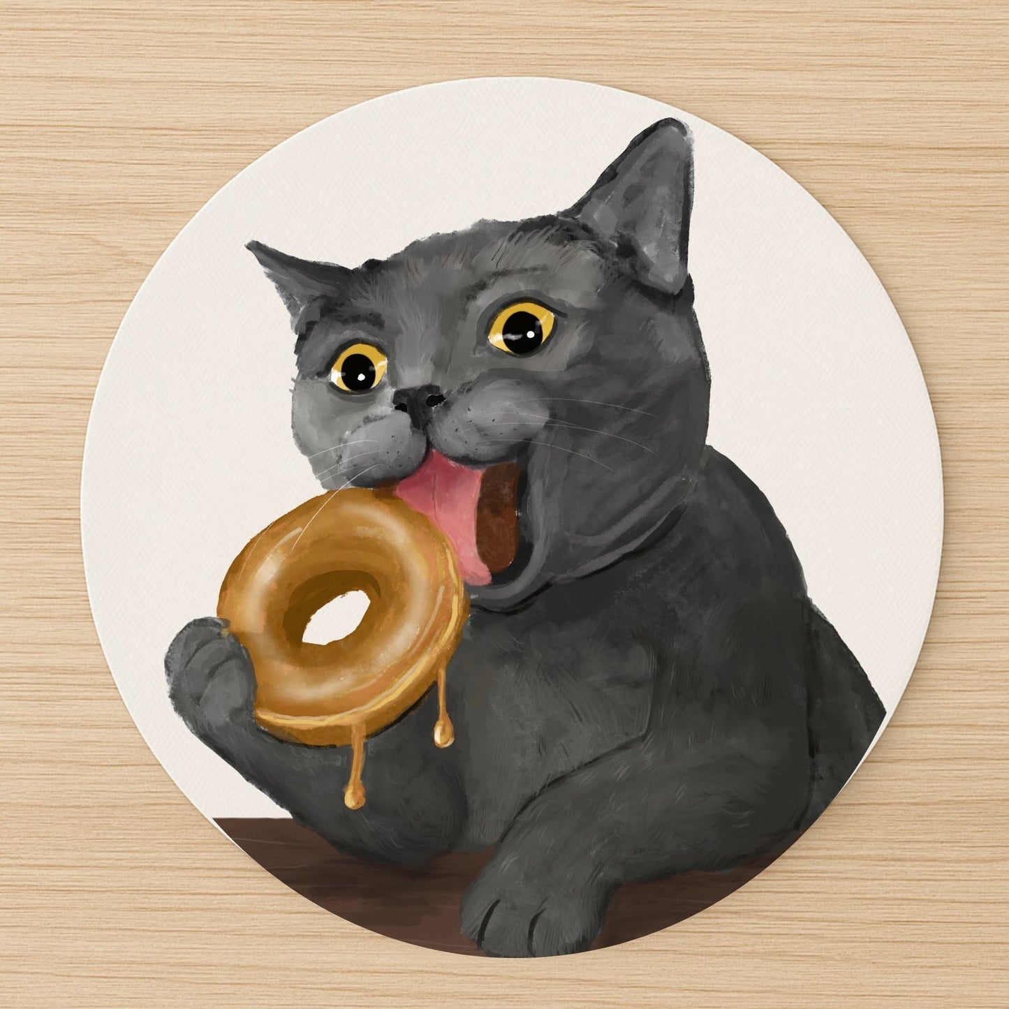 Gray Cat Donut Mousepad - MerikaArt