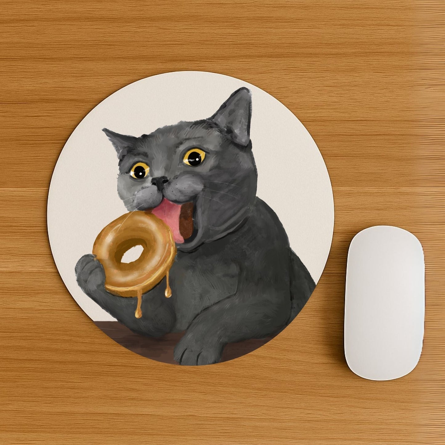 Gray Cat Donut Mousepad - MerikaArt