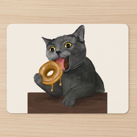 Gray Cat Donut Mousepad - MerikaArt