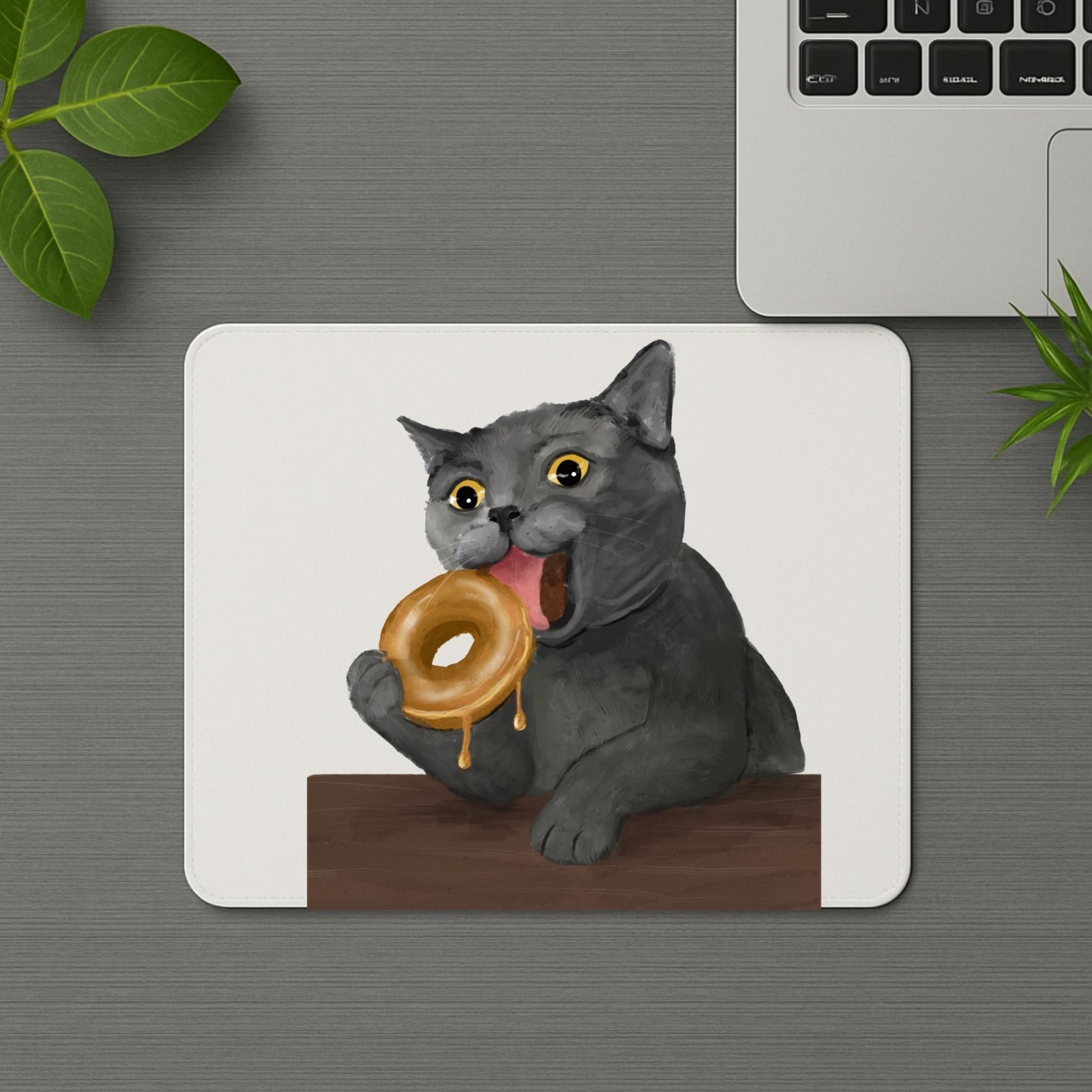 Gray Cat Donut Mousepad - MerikaArt