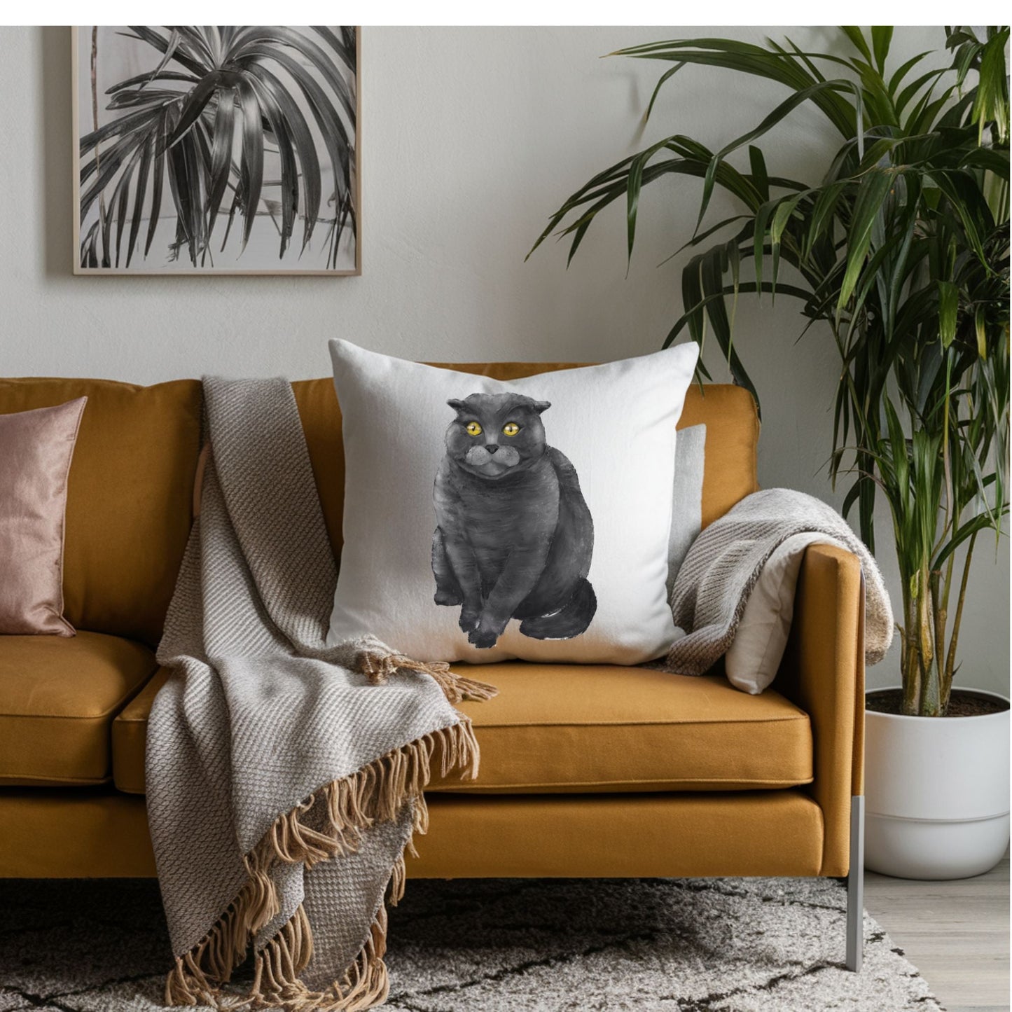 Gray Cat Pillow - MerikaArt