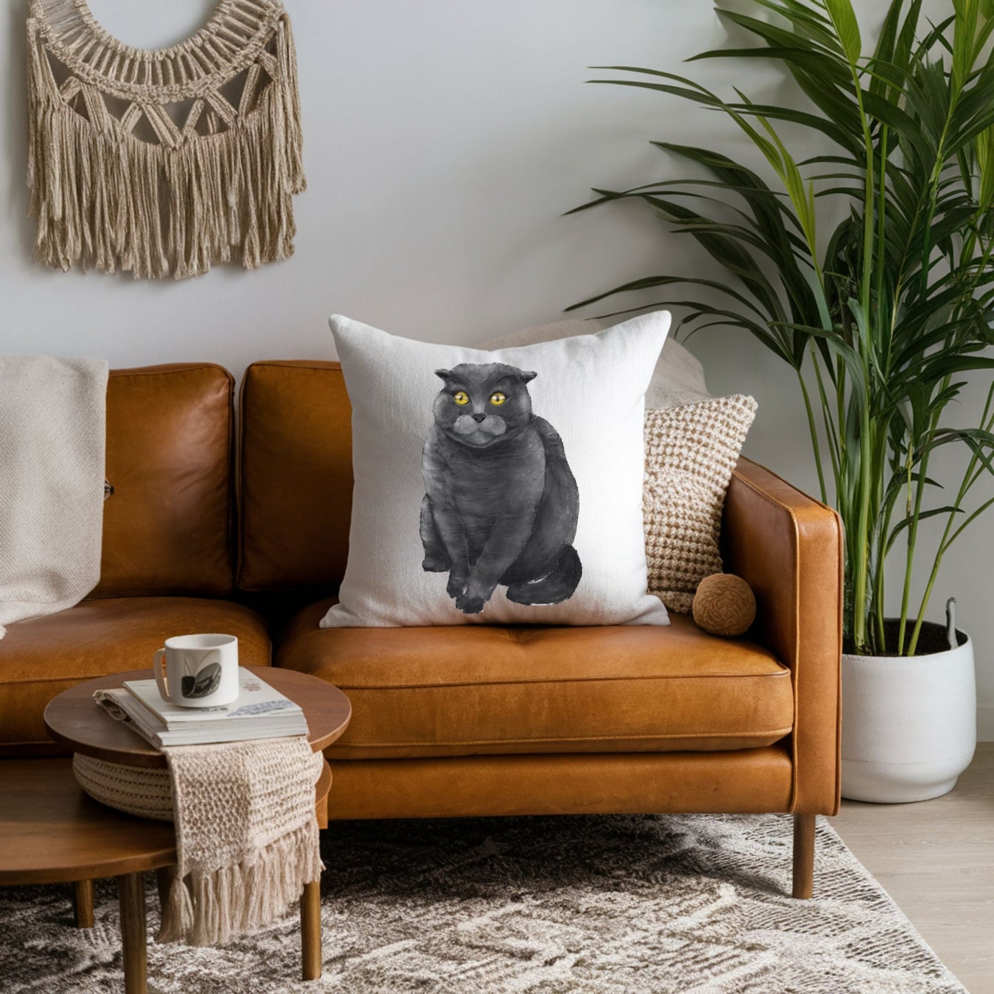 Gray Cat Pillow - MerikaArt