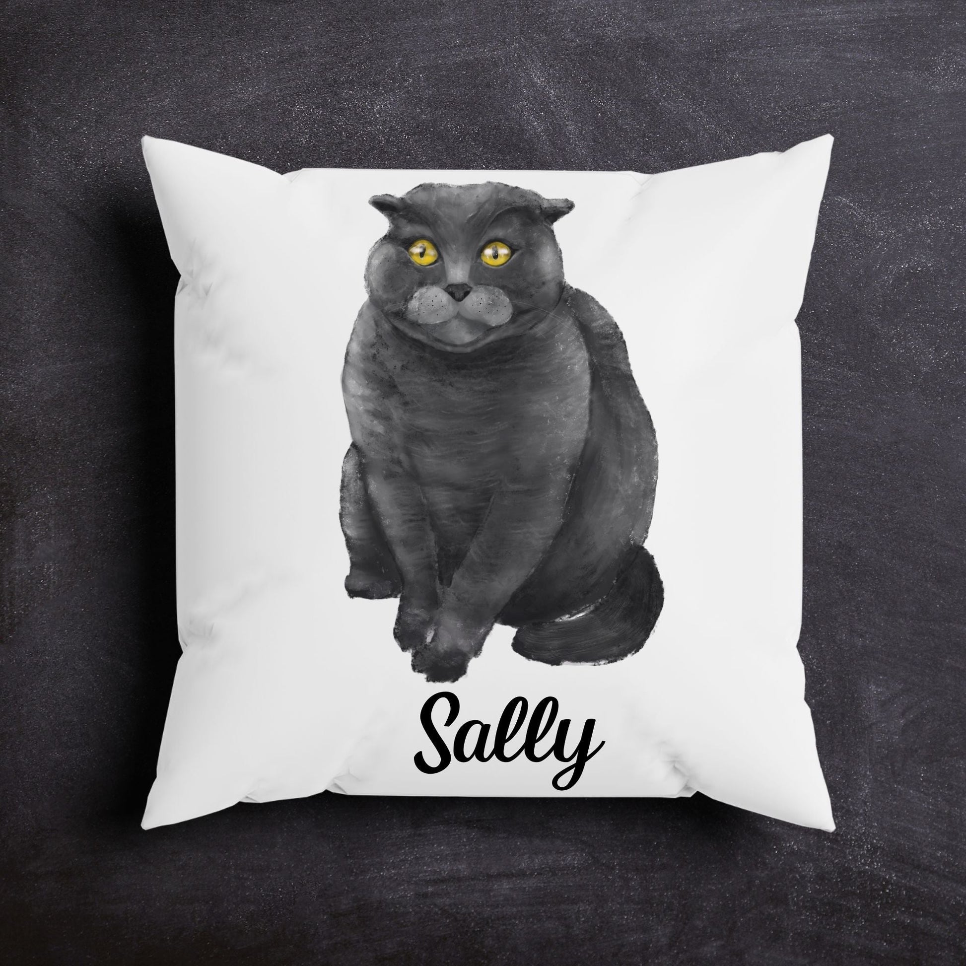 Gray Cat Pillow - MerikaArt