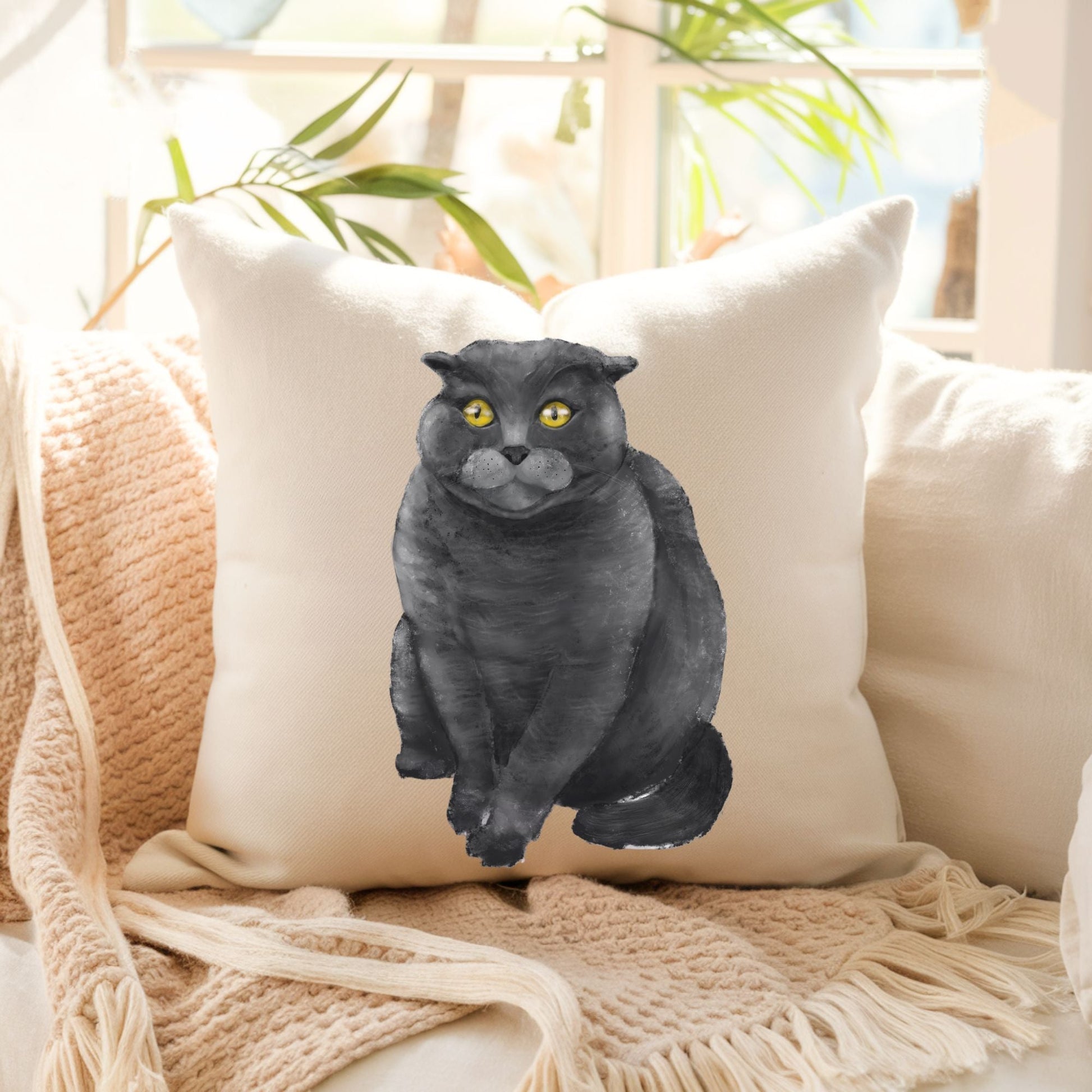 Gray Cat Pillow - MerikaArt