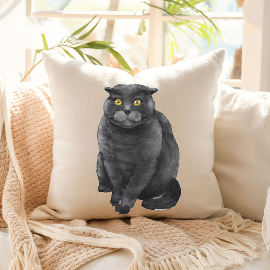 Gray Cat Pillow - MerikaArt