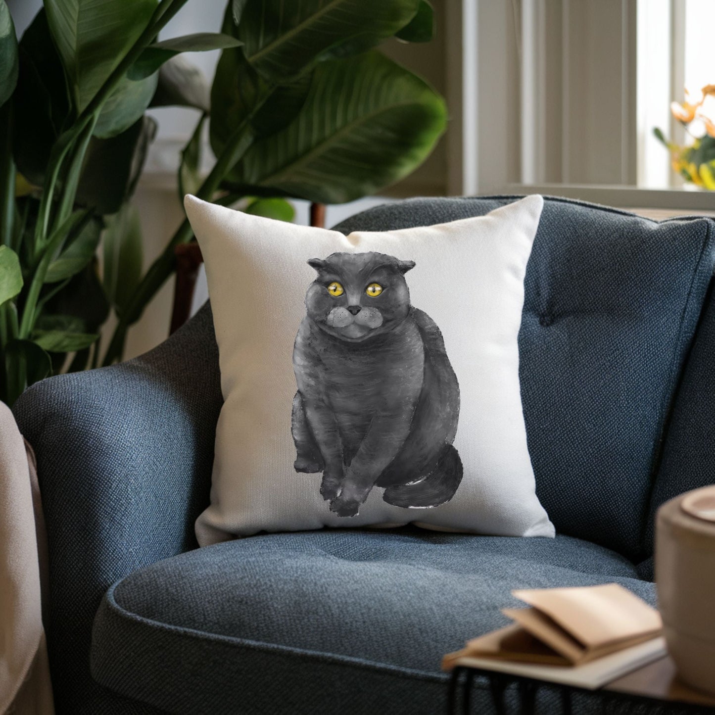 Gray Cat Pillow - MerikaArt