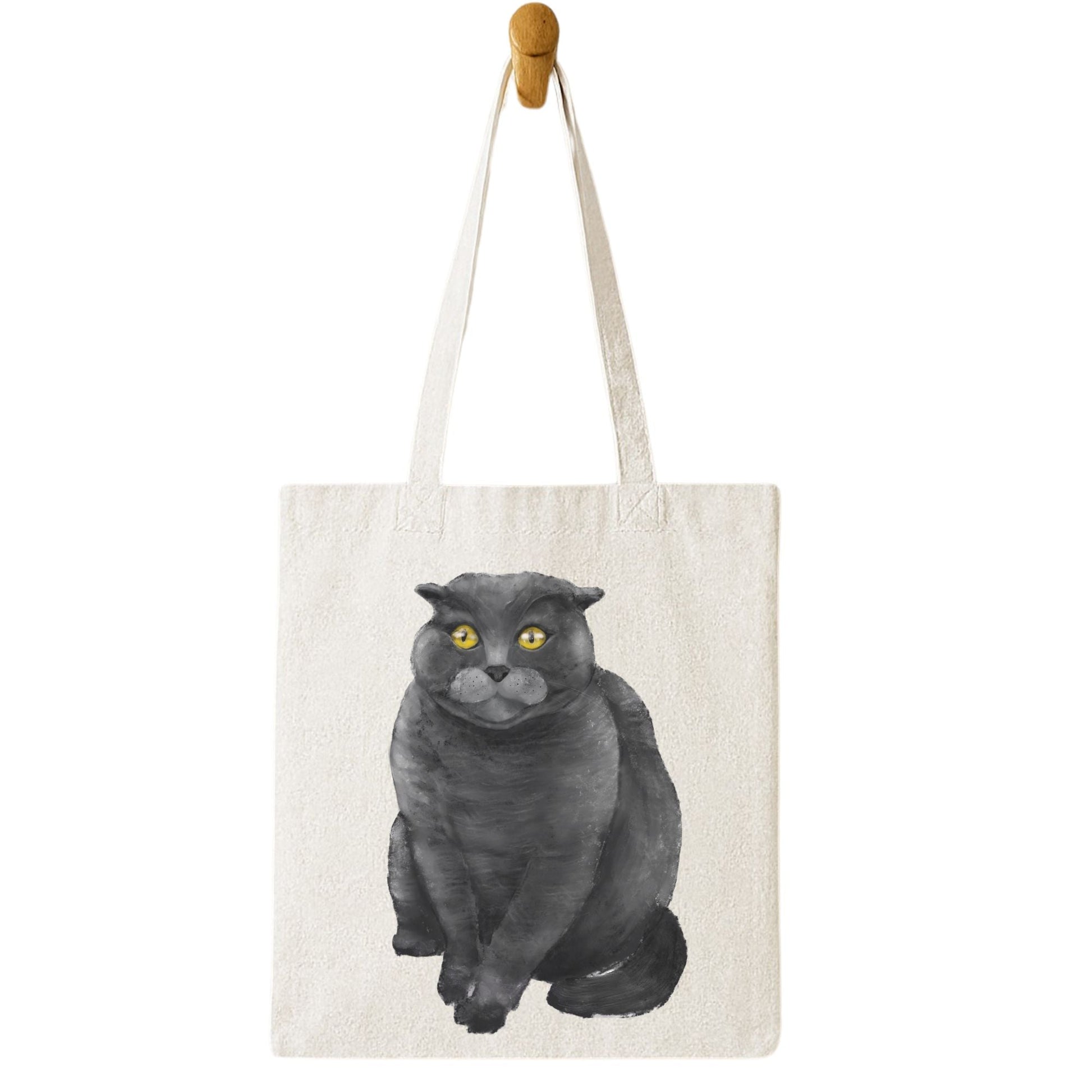 Gray Cat Sitting Canvas Tote Bag - MerikaArt