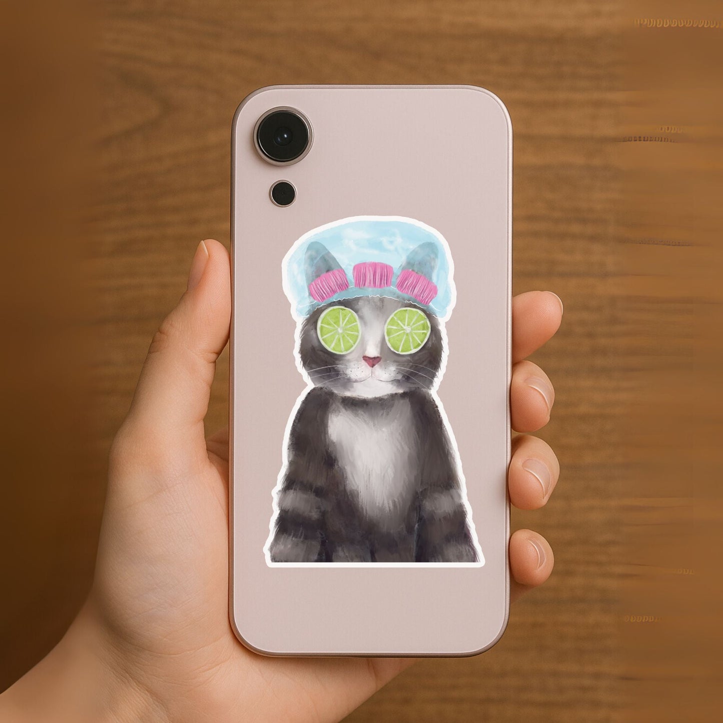 Gray Cat Spa Day Vinyl Sticker - MerikaArt