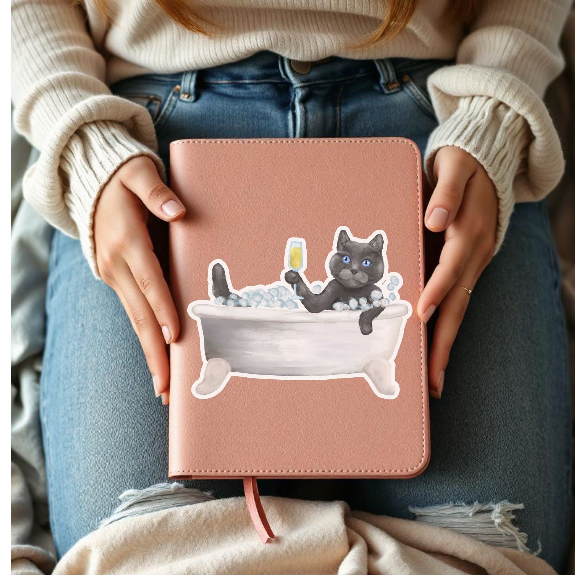 Gray Cat Vinyl Sticker - MerikaArt