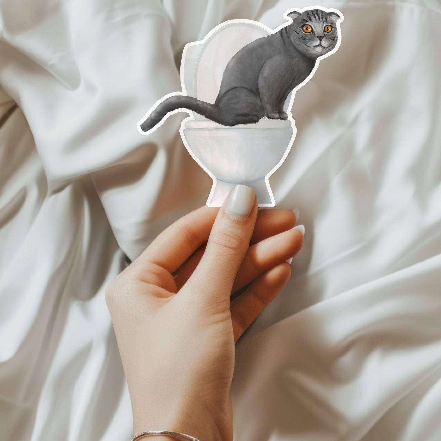 Gray Cat Vinyl Sticker - MerikaArt