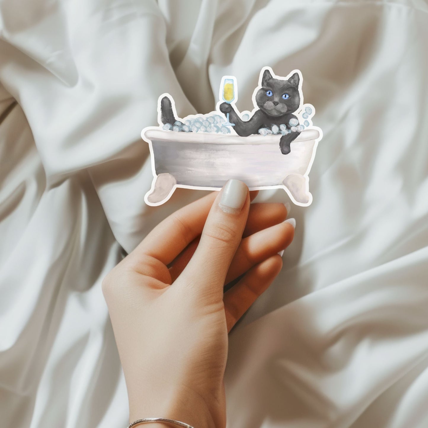 Gray Cat Vinyl Sticker - MerikaArt