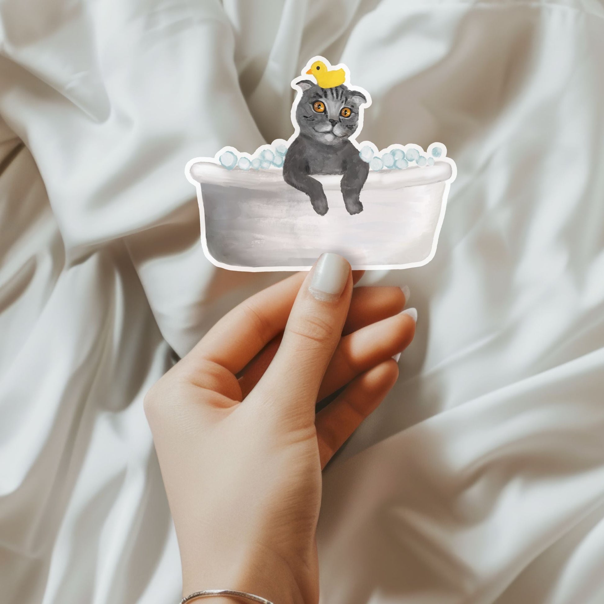 Gray Cat Vinyl Sticker - MerikaArt