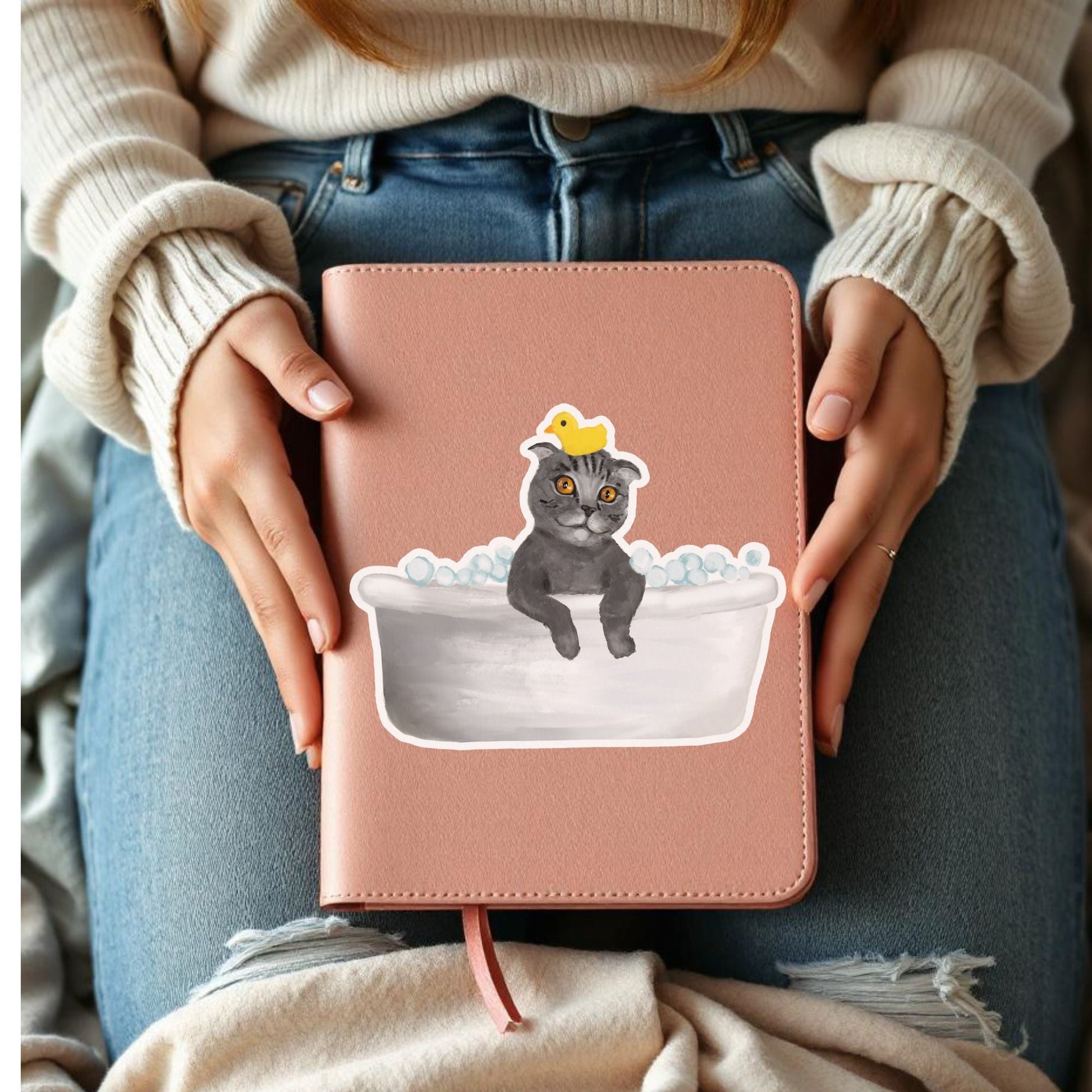 Gray Cat Vinyl Sticker - MerikaArt